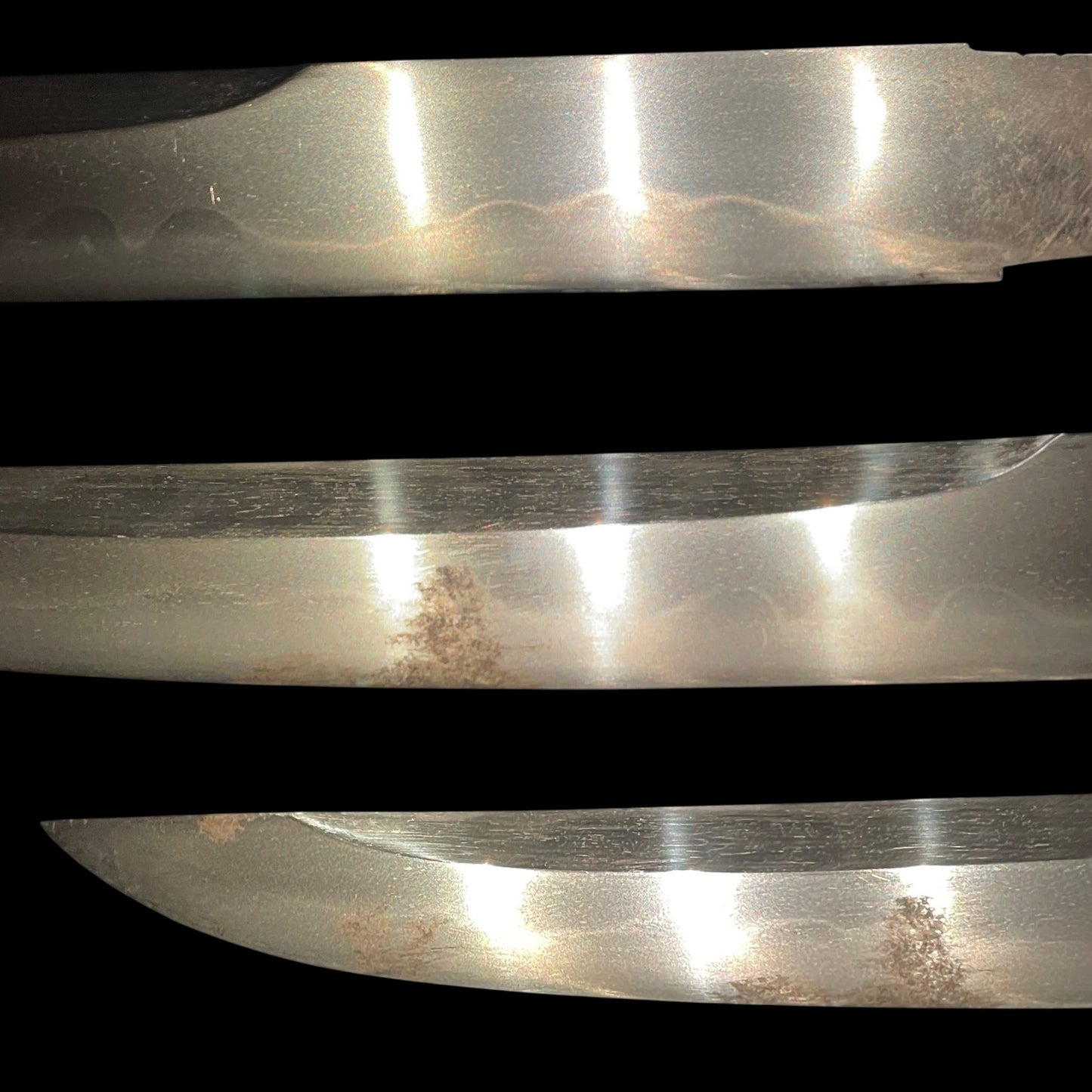 Unokubi TANTO, Mino style Mantis Fuchikashira, 堺包重鶴田新蔵 signed, Hanaguruma Tsuba