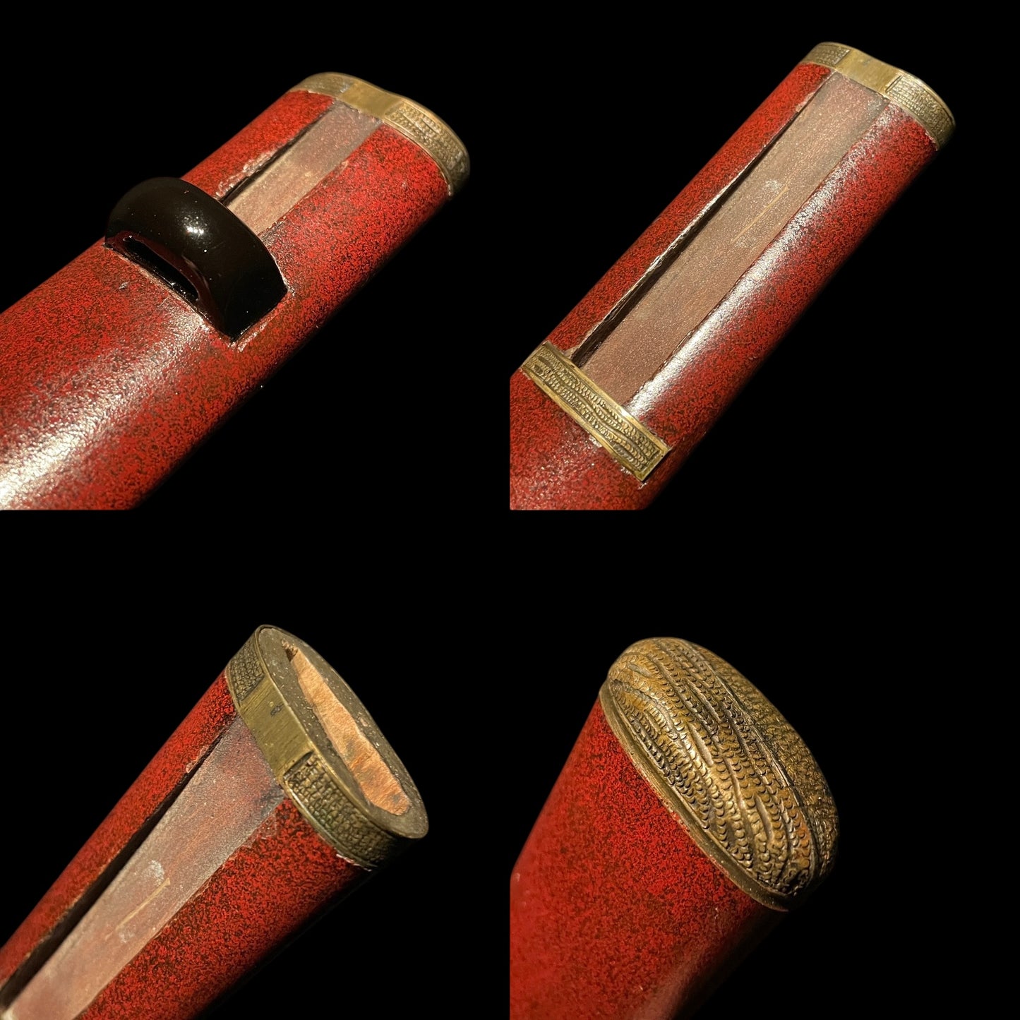 Matsushiro Koshirae 松代拵 Red TANTO, Brass Fittings 真鍮一作金具, Edo period mumei
