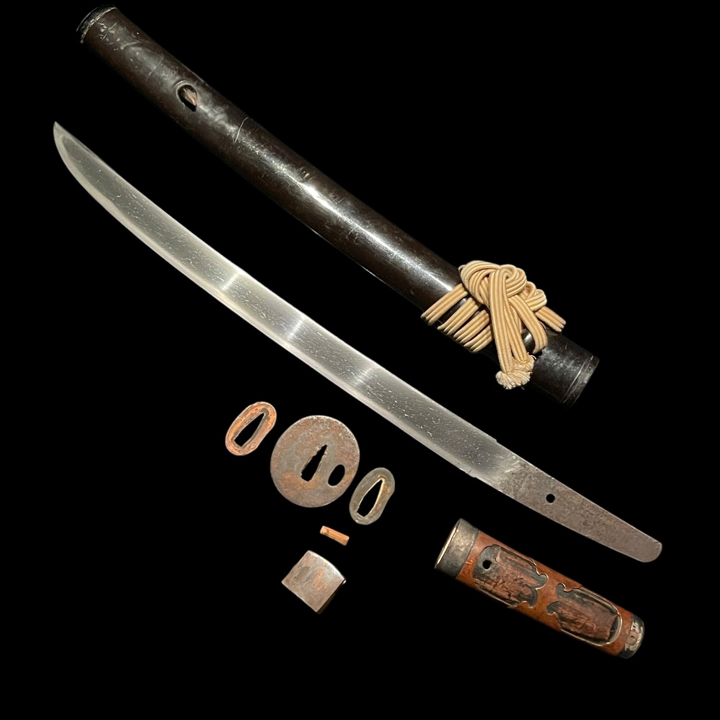 Hirazukuri Wakizashi 平造脇差, Ukyozuka 右京柄, with Shirasaya, Edo period mumei