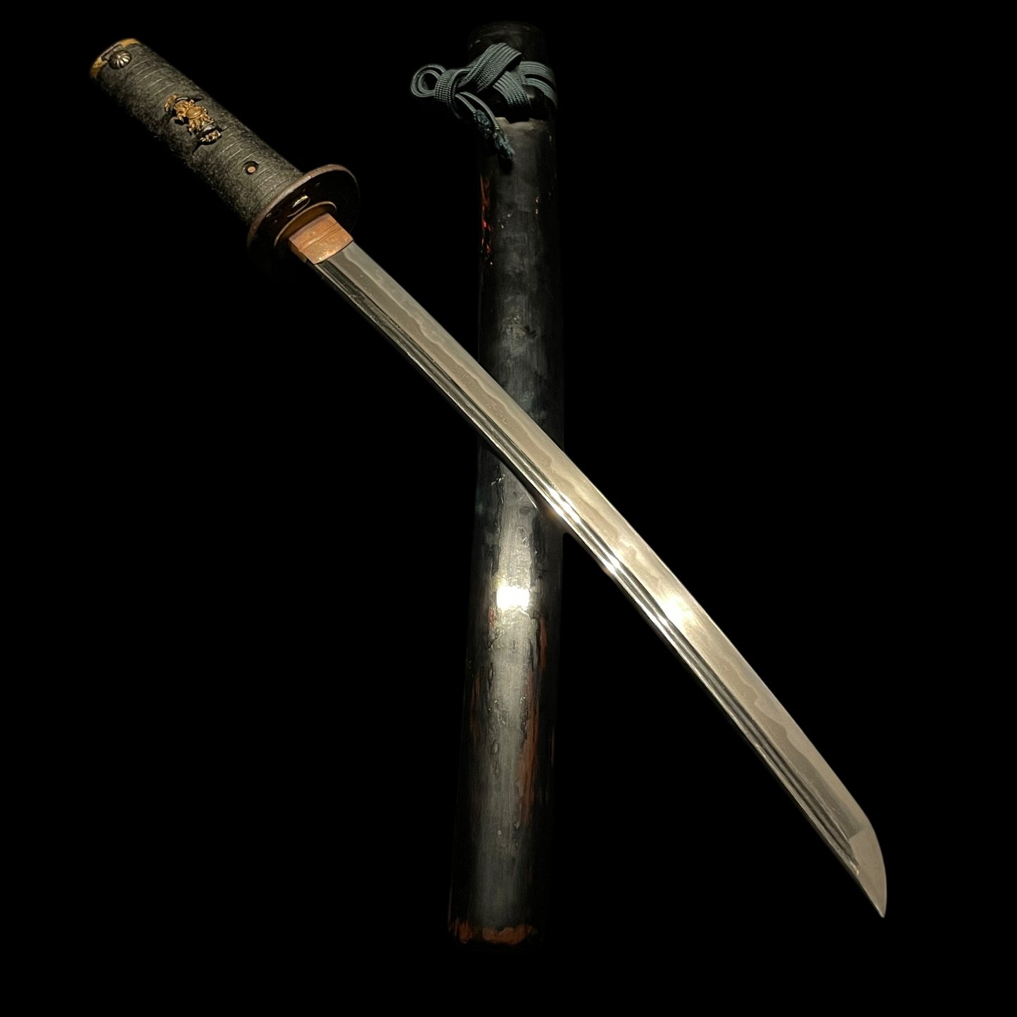 Plum TSUBA Short Wakizashi, Komedawara 米俵 Fuchi Edo period mumei