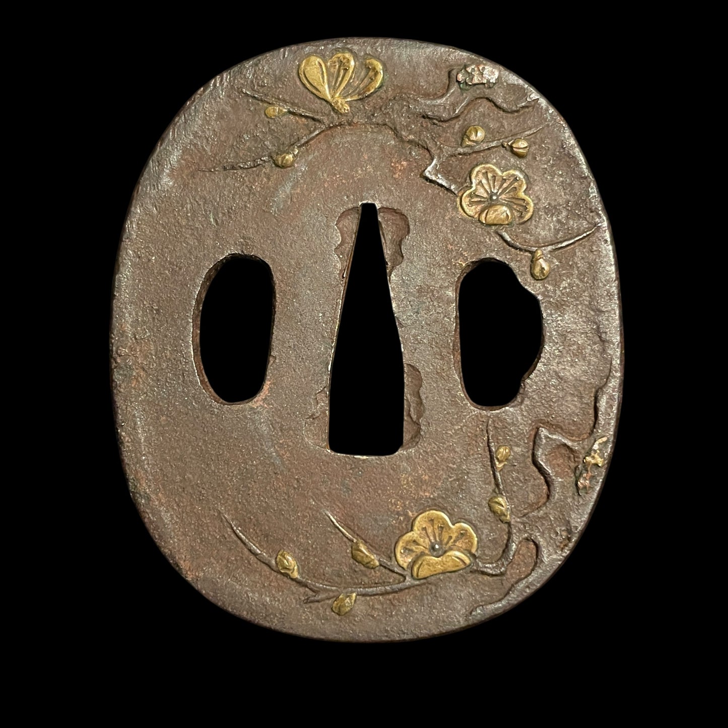 Plum TSUBA Short Wakizashi, Komedawara 米俵 Fuchi Edo period mumei