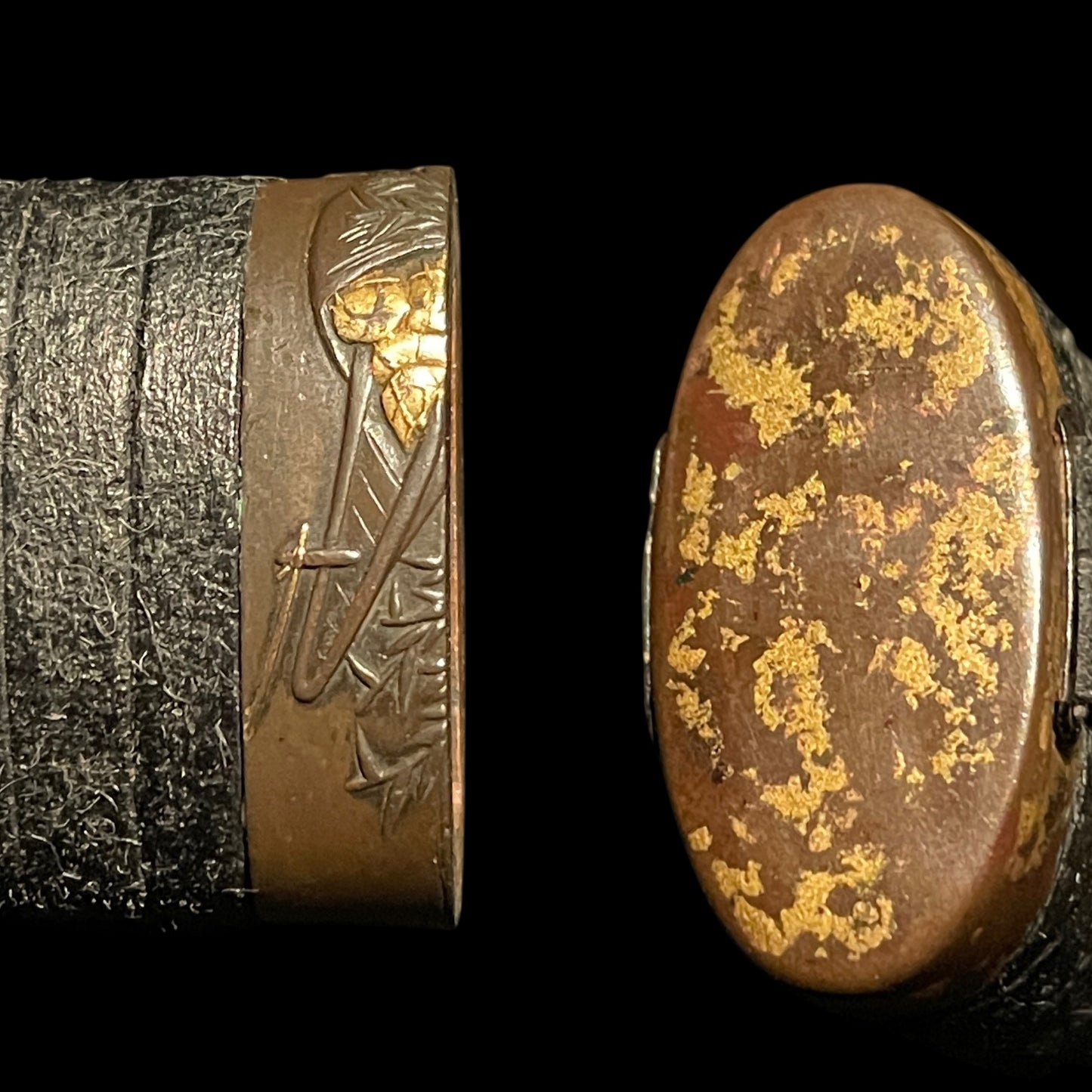 Plum TSUBA Short Wakizashi, Komedawara 米俵 Fuchi Edo period mumei