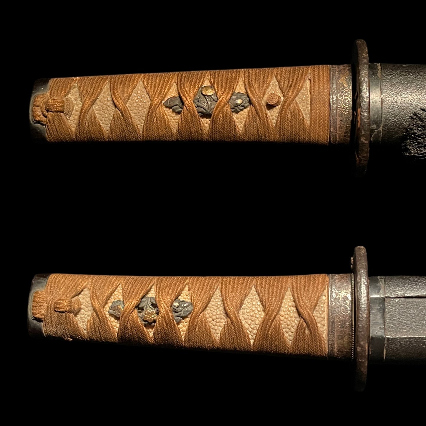 Plum Tsuba Short Wakizashi, Butterfly Fuchi, Edo period mumei