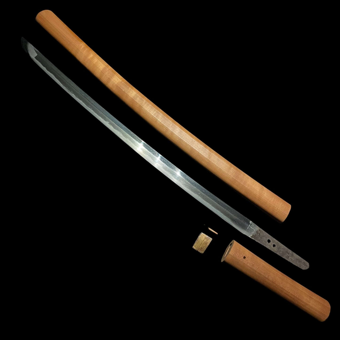 Long Wakizashi in Shirasaya, 虎目鞘 装飾巾木, Edo period mumei