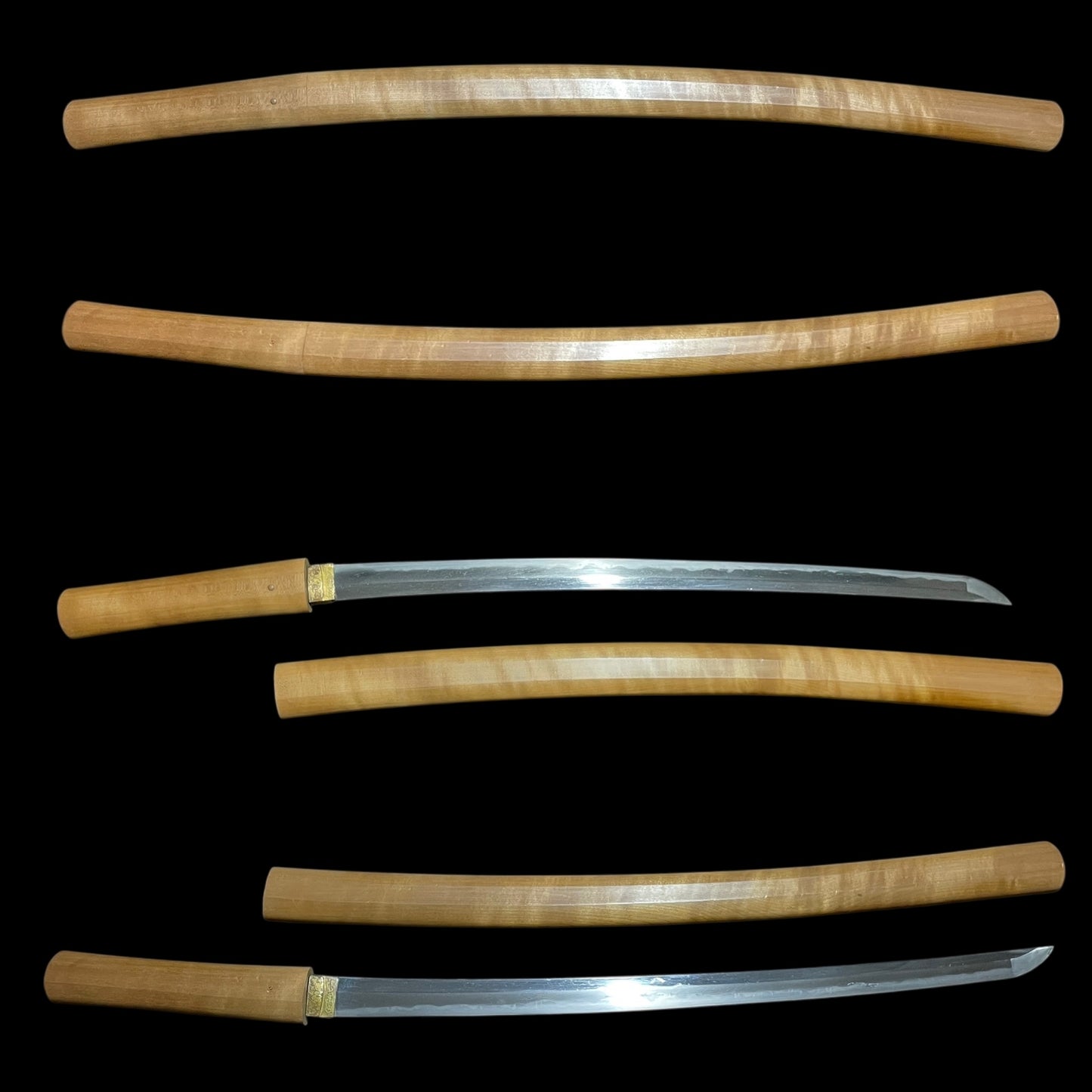 Long Wakizashi in Shirasaya, 虎目鞘 装飾巾木, Edo period mumei