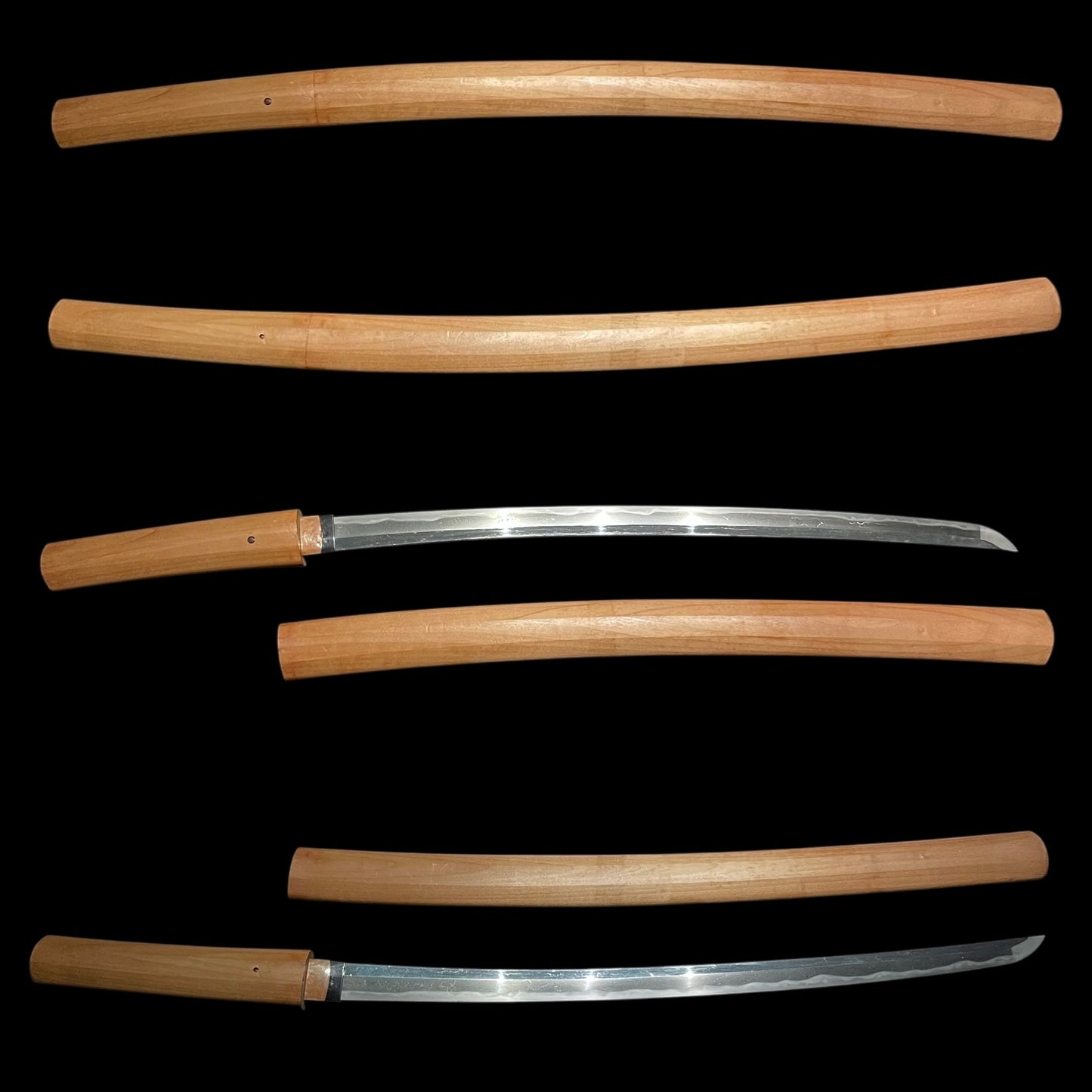 Midare-Hamon Wakizashi in Shirasaya, Edo period mumei, Shakudo and Copper Habaki