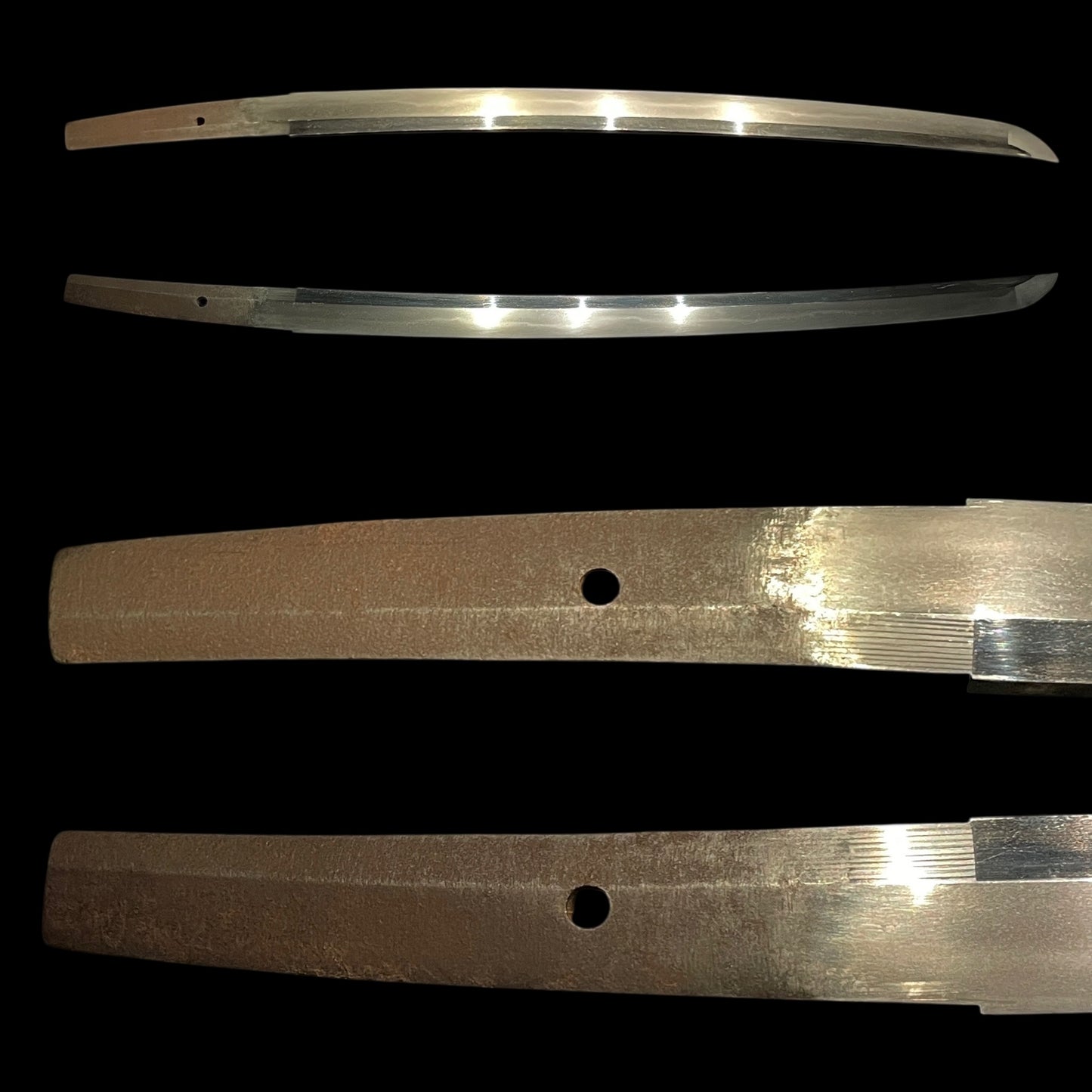 Shimosaka 下坂 Wakizashi, Mogarashi Soten 藻柄子宗典 signed Fuchikashira