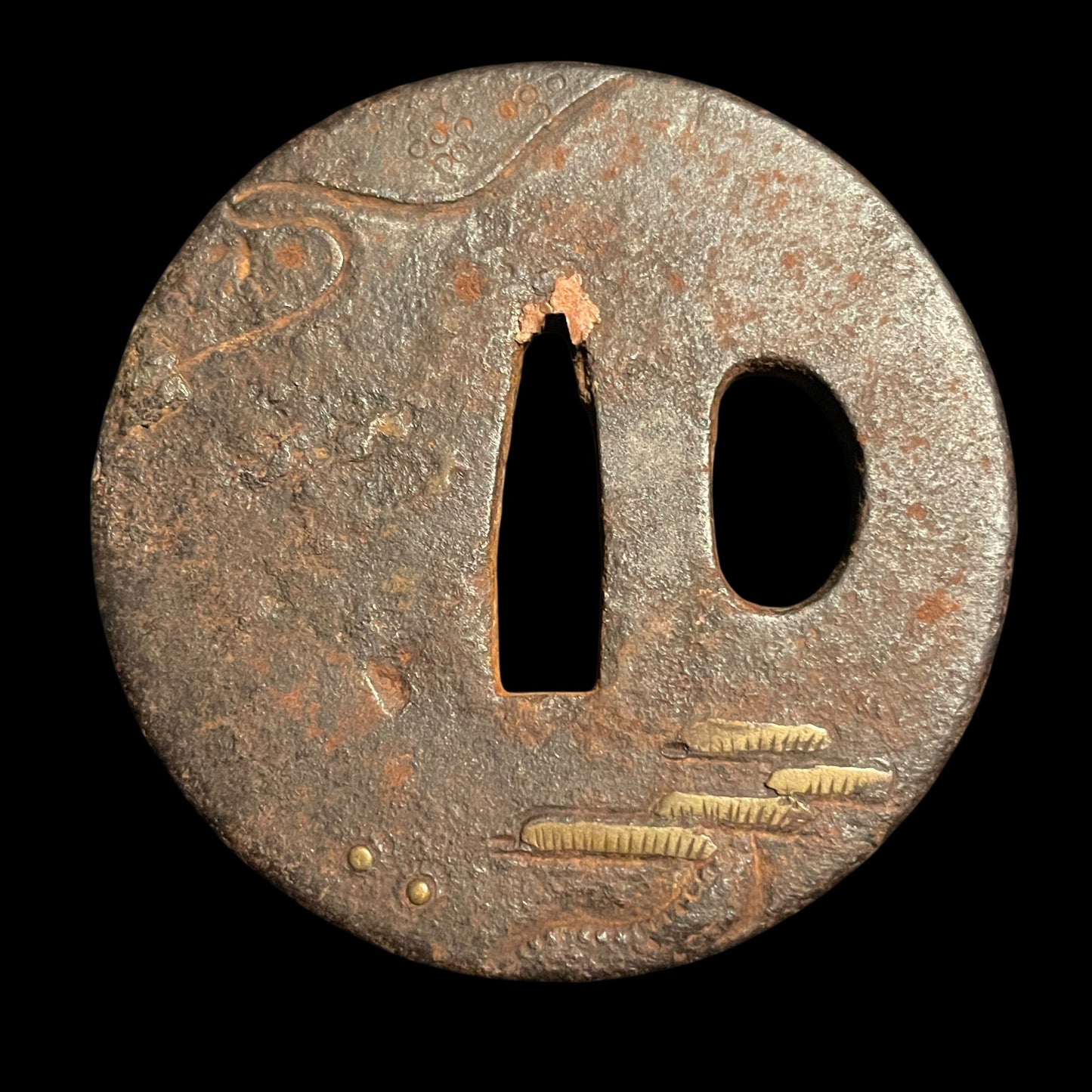 Dragon and Tiger Fuchi 龍虎縁 WAKIZASHI, Botan shishi Menuki 牡丹獅子目貫, Edo period