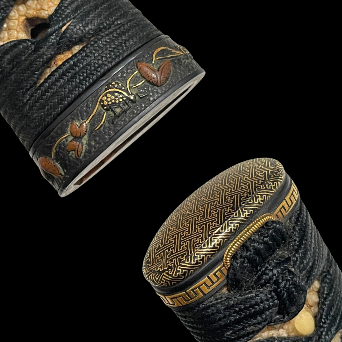 Hou 伯 signed WAKIZASHI, Raimon 雷紋 Kashira, Fuemaki-Zaya 笛巻鞘, Edo period