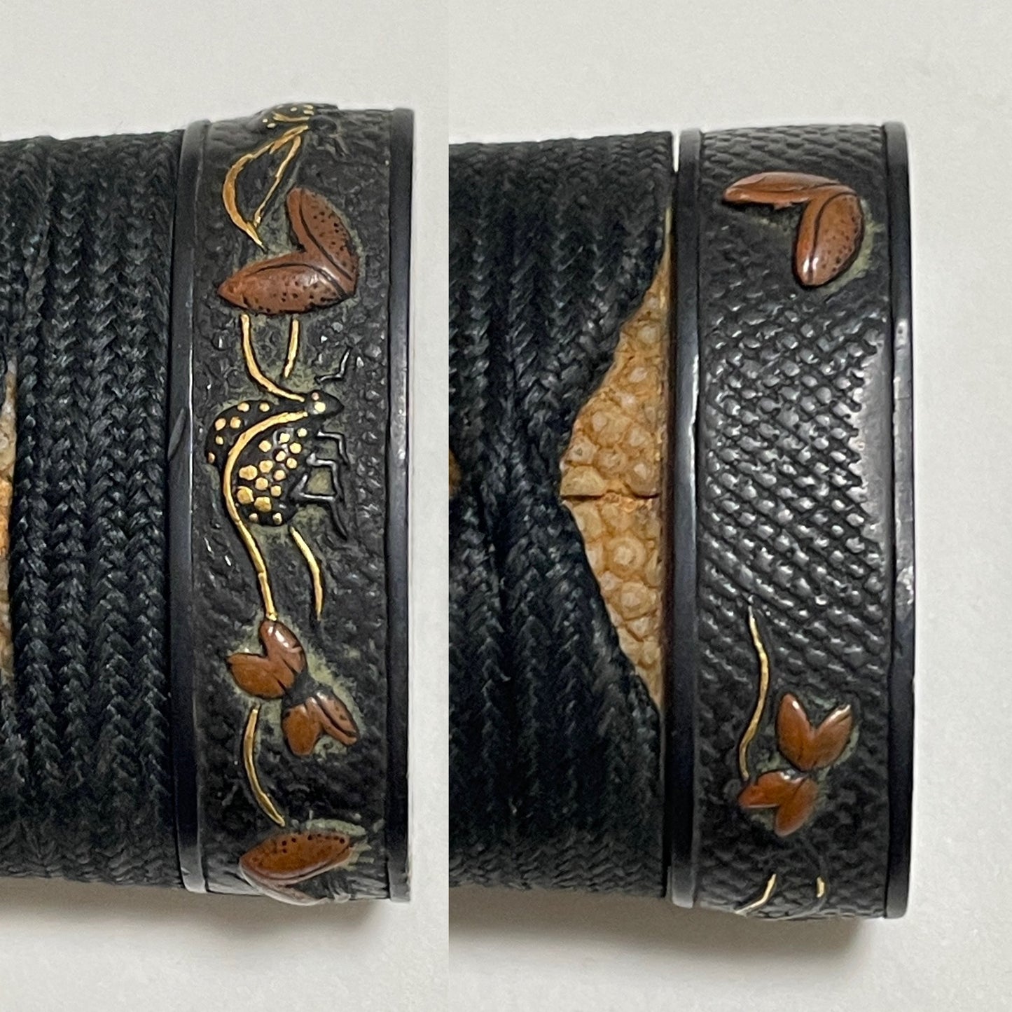 Hou 伯 signed WAKIZASHI, Raimon 雷紋 Kashira, Fuemaki-Zaya 笛巻鞘, Edo period