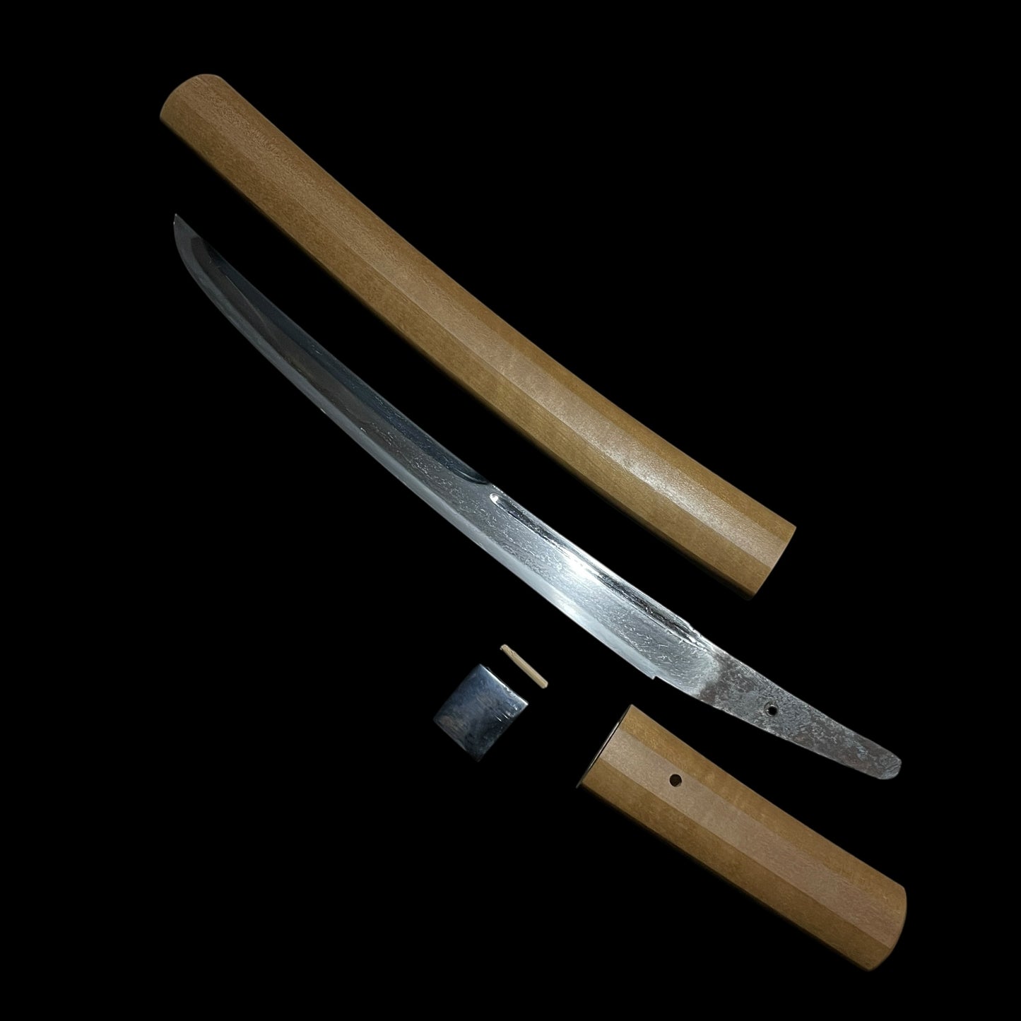 Rare style Unokubi-Zuukri 鵜首造 WAKIZASHI, Masame-Hada 柾目肌, Edo period mumei