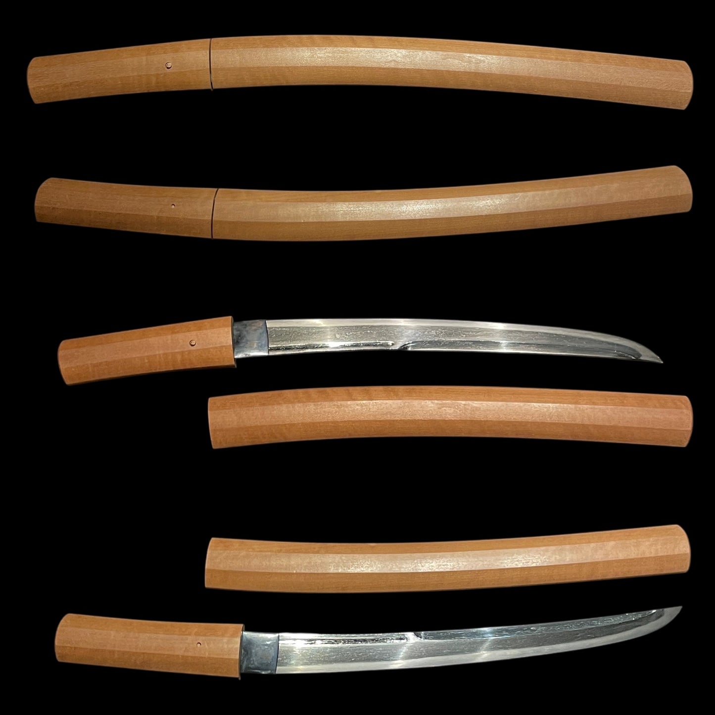 Rare style Unokubi-Zuukri 鵜首造 WAKIZASHI, Masame-Hada 柾目肌, Edo period mumei