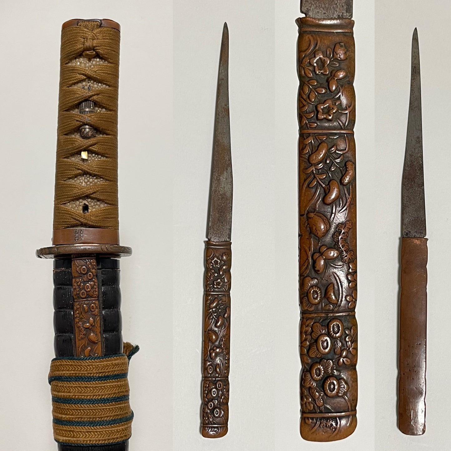 HITATSURA 皆焼 TANTO, Daruma Kashira, Signed Tsuba, Copper Fittings with Kozuka