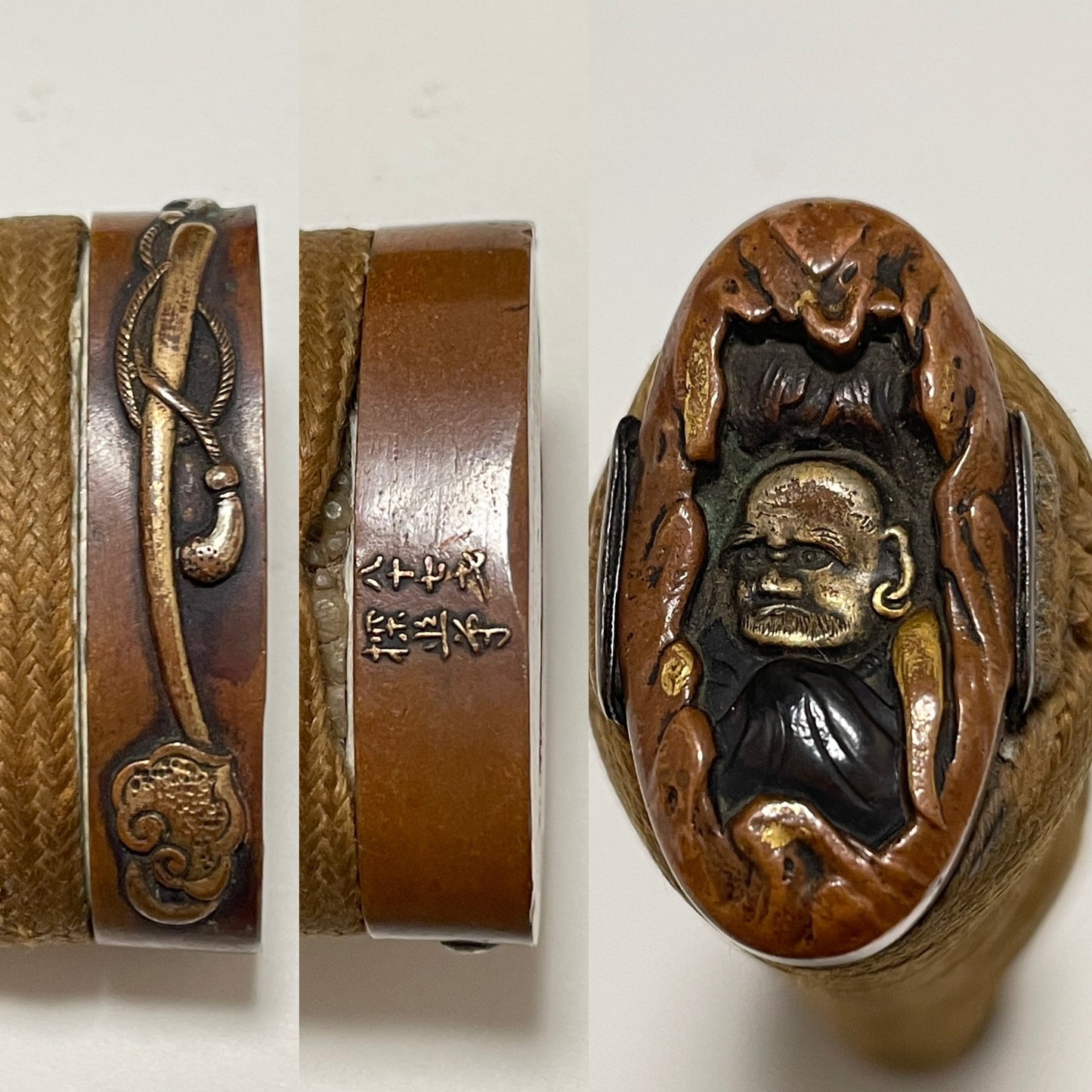 HITATSURA 皆焼 TANTO, Daruma Kashira, Signed Tsuba, Copper Fittings with Kozuka