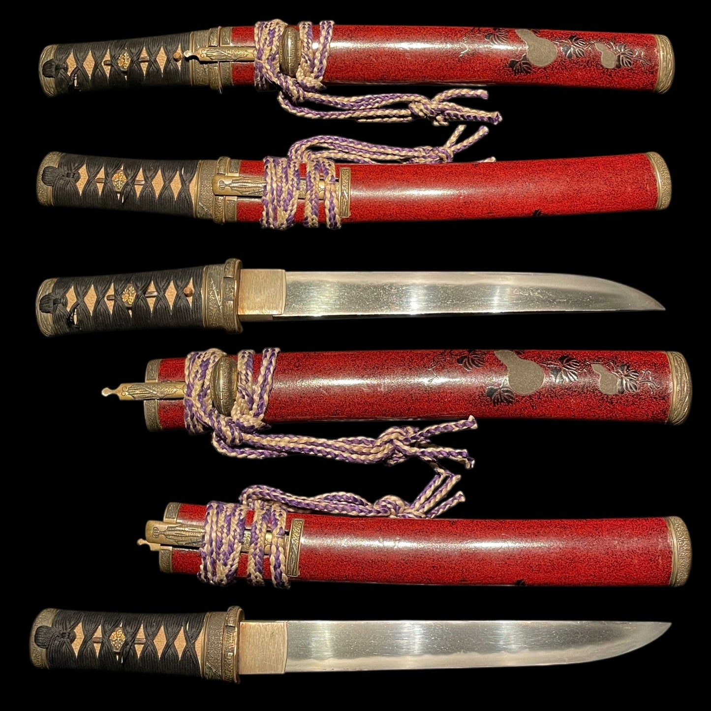 Red TANTO Matsushiro Koshirae 松代拵, with Kozuka Kogai, Late edo period