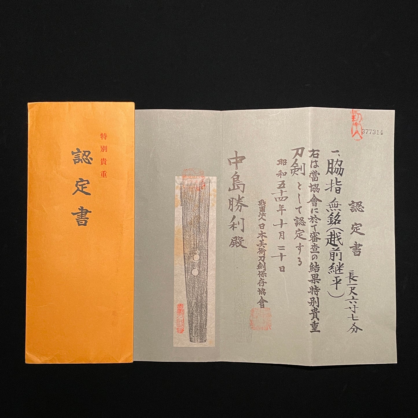 AYASUGIHADA 綾杉肌, Oohadamono 大肌物 WAKIZASHI, 越前継平 Echizen Tsuguhira