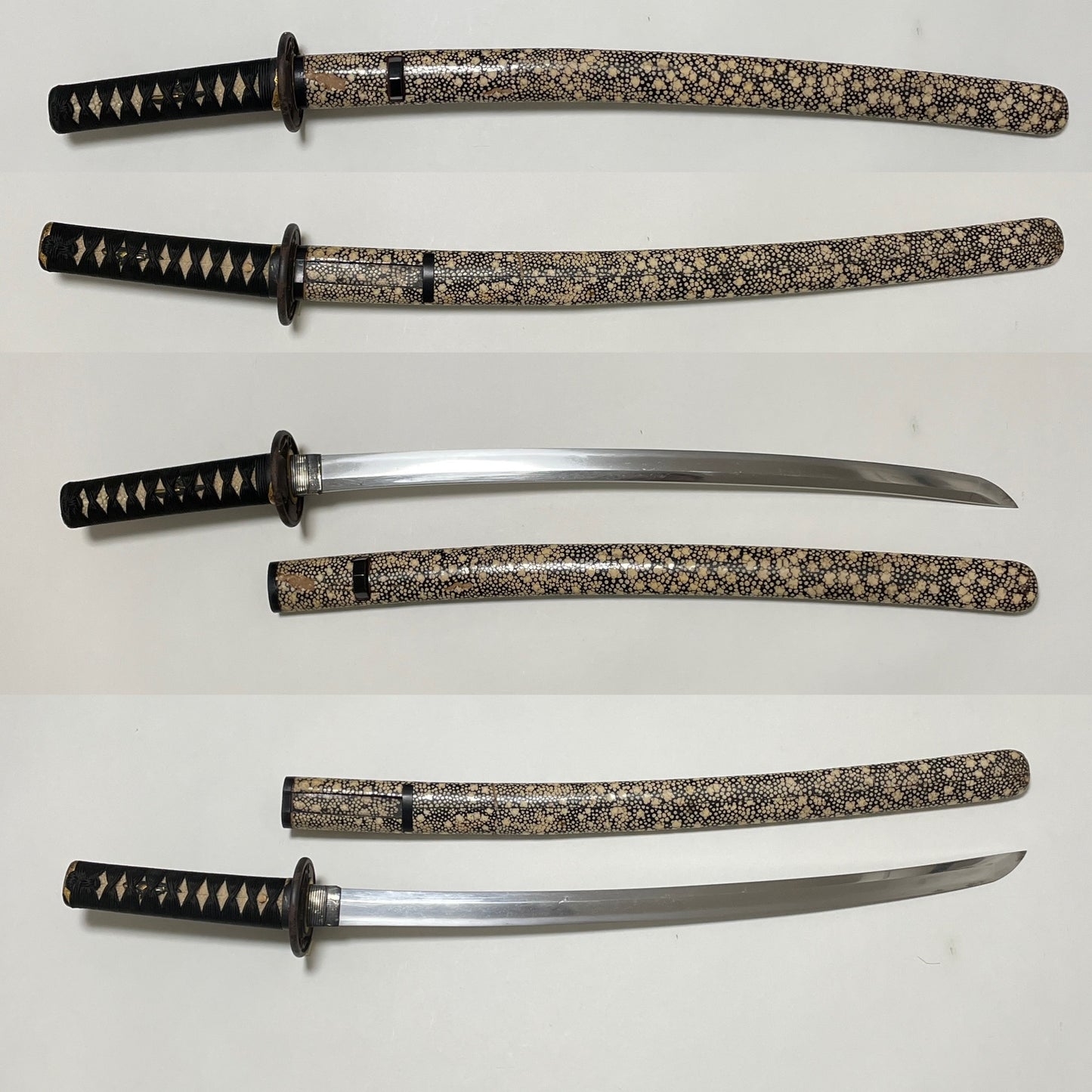 Kairagisaya 梅花皮鞘 Rayskin Scabbard WAKIZASHI, Persimmon Tsuba 柿透鍔, Edo period