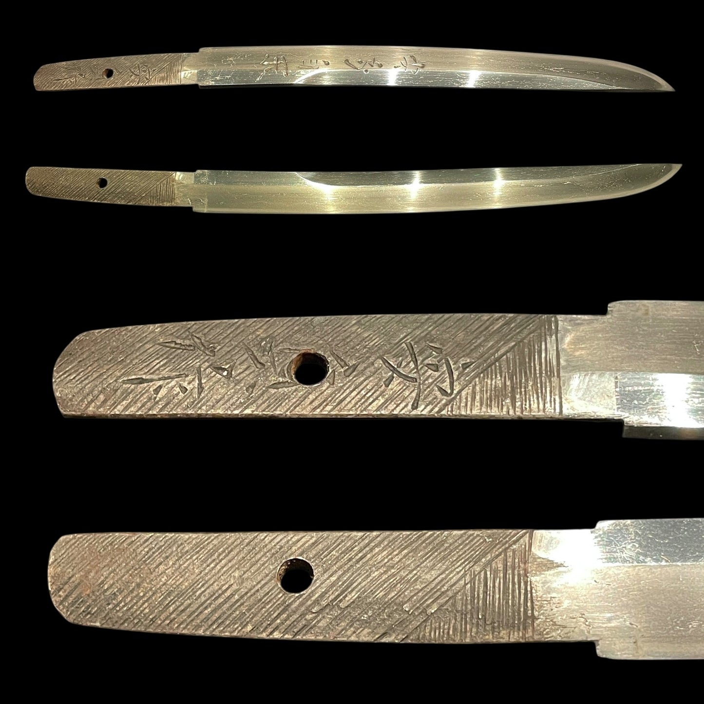 Unokubi-zukuri 鵜首造 TANTO, HORIMONO 刀身彫刻, Yasusada 安貞 signed, Edo period