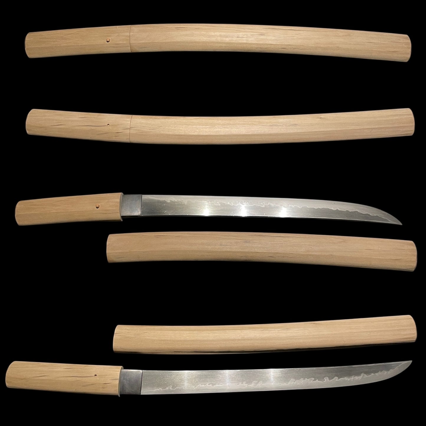 ONIBOCHO 鬼包丁 Hirazukuri Wakizashi, Very Wide Blade, Toranba 濤乱刃, Edo period