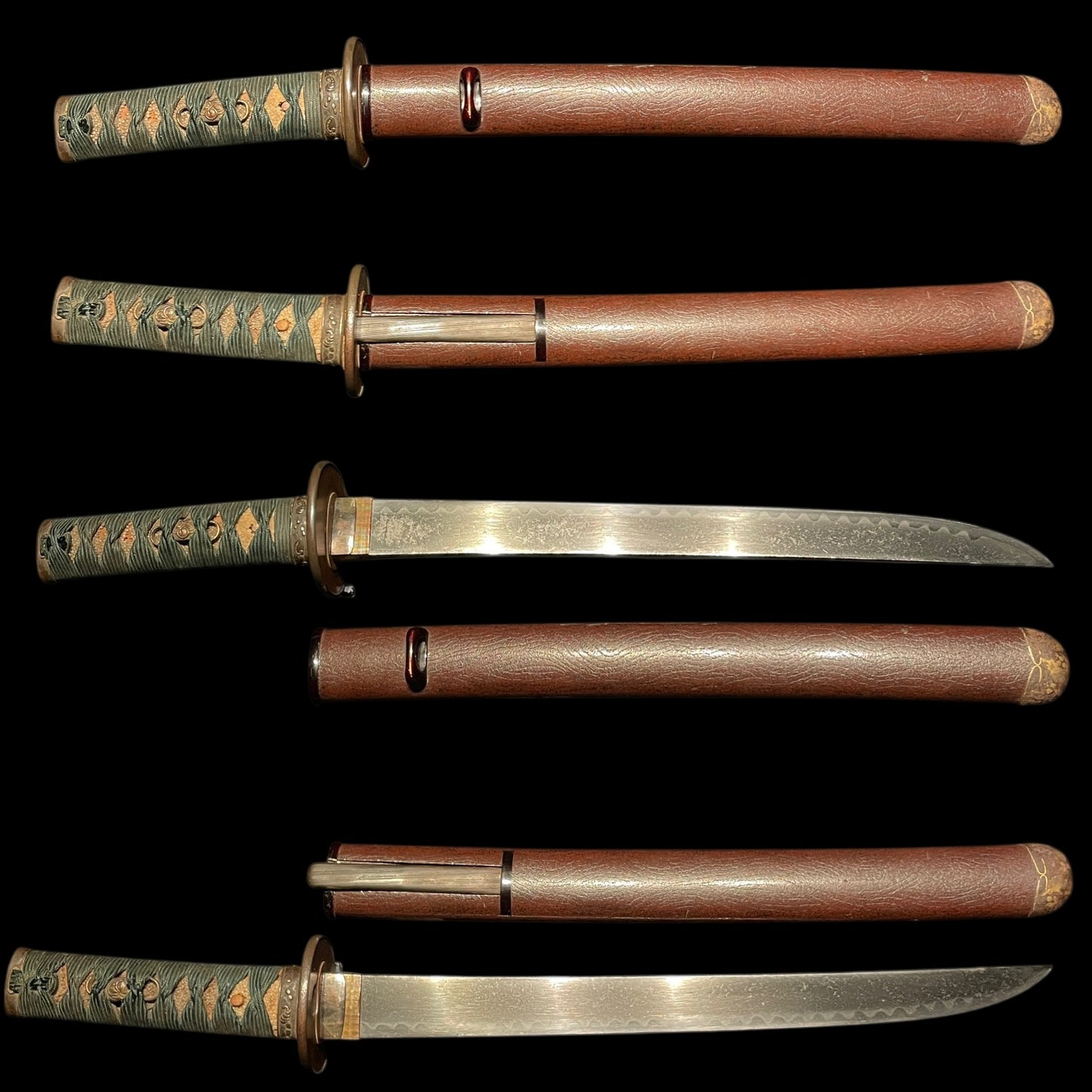 Red Sunnobi-Tanto 寸延短刀, with Kozuka, Large Kojiri, Edo period mumei