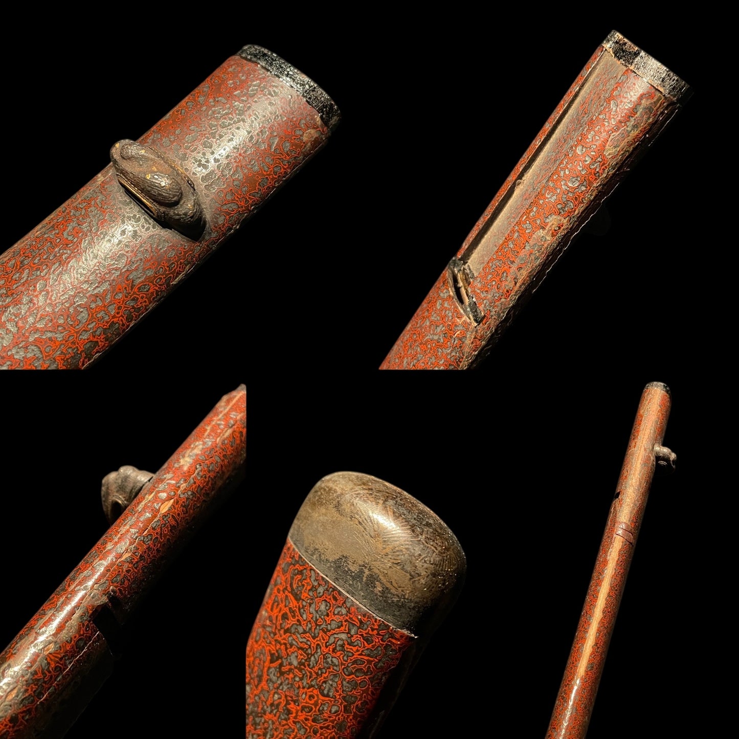 Red Unokubi Tanto, Pine needles Fuchikashira 松葉縁頭, Grasshopper Tsuab 飛蝗鍔