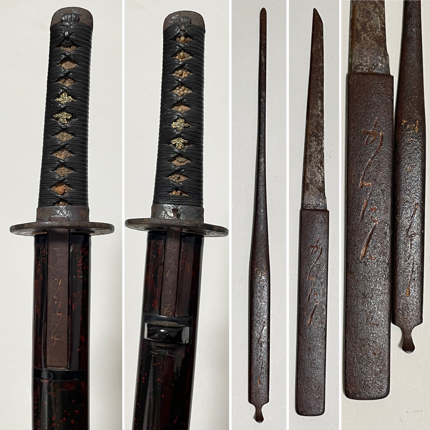 Butterfly Fittings Long Wakizashi, Kozuka Kogai, Rugged Blade, Edo period mumei