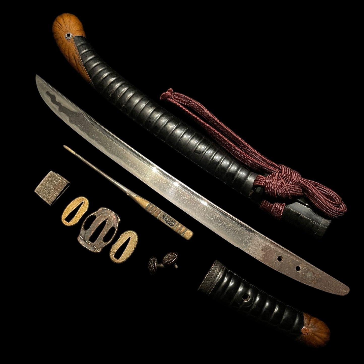 Shrimp Koshirae 海老拵, Hirazukuri Wakizashi, with Brass Kogai, Edo period mumei