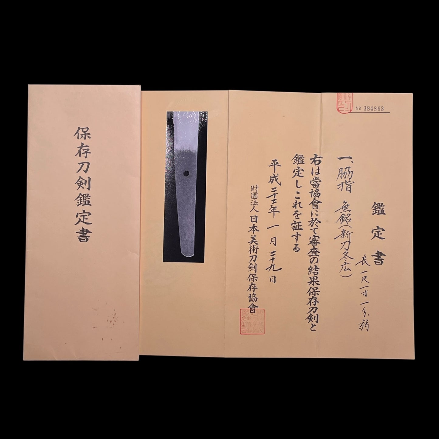 Shinto Fuyuhiro Hirazukuri Wakizashi, Bizan Sayagaki 備山先生鞘書, NBTHK Certificate