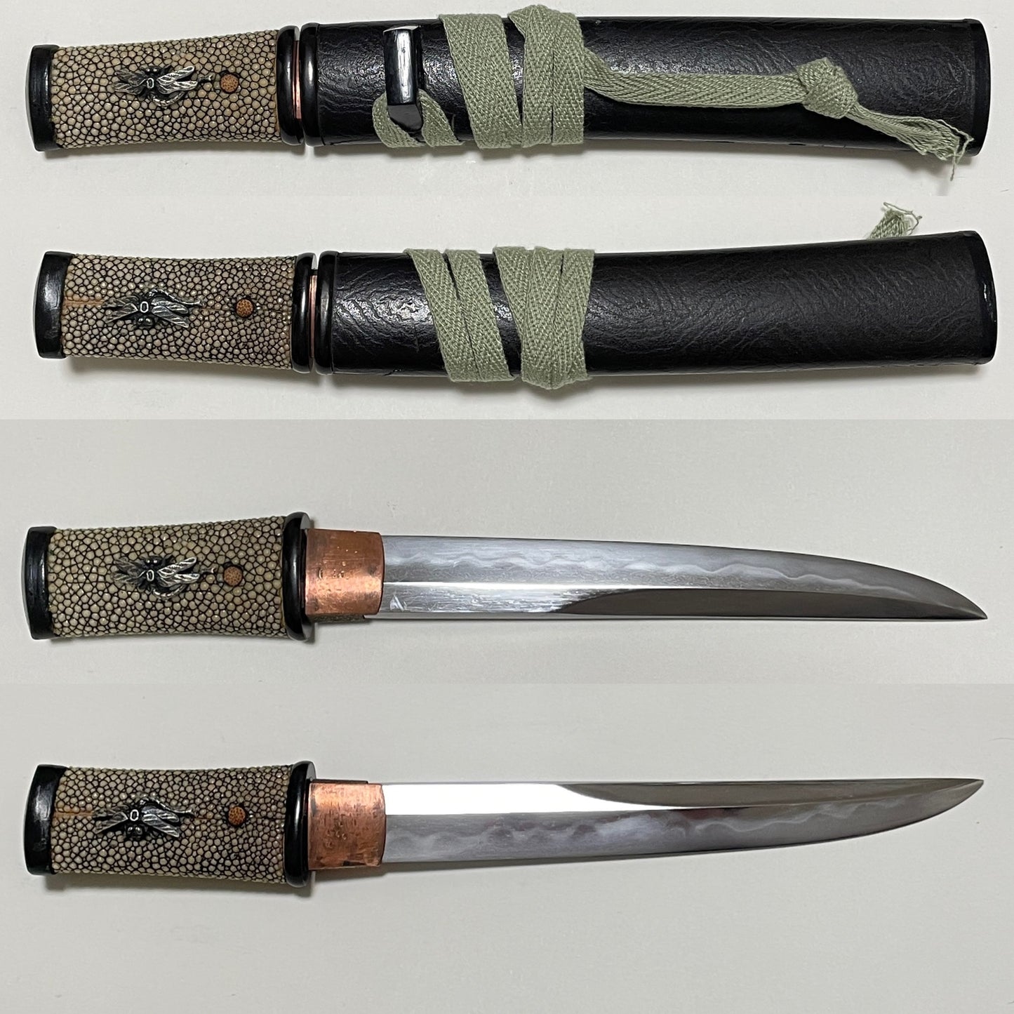 KANMURI-OTOSHI 冠落造 TANTO, 道晴 Michiharu signed, Kachimushi Dragonfly Menuki,