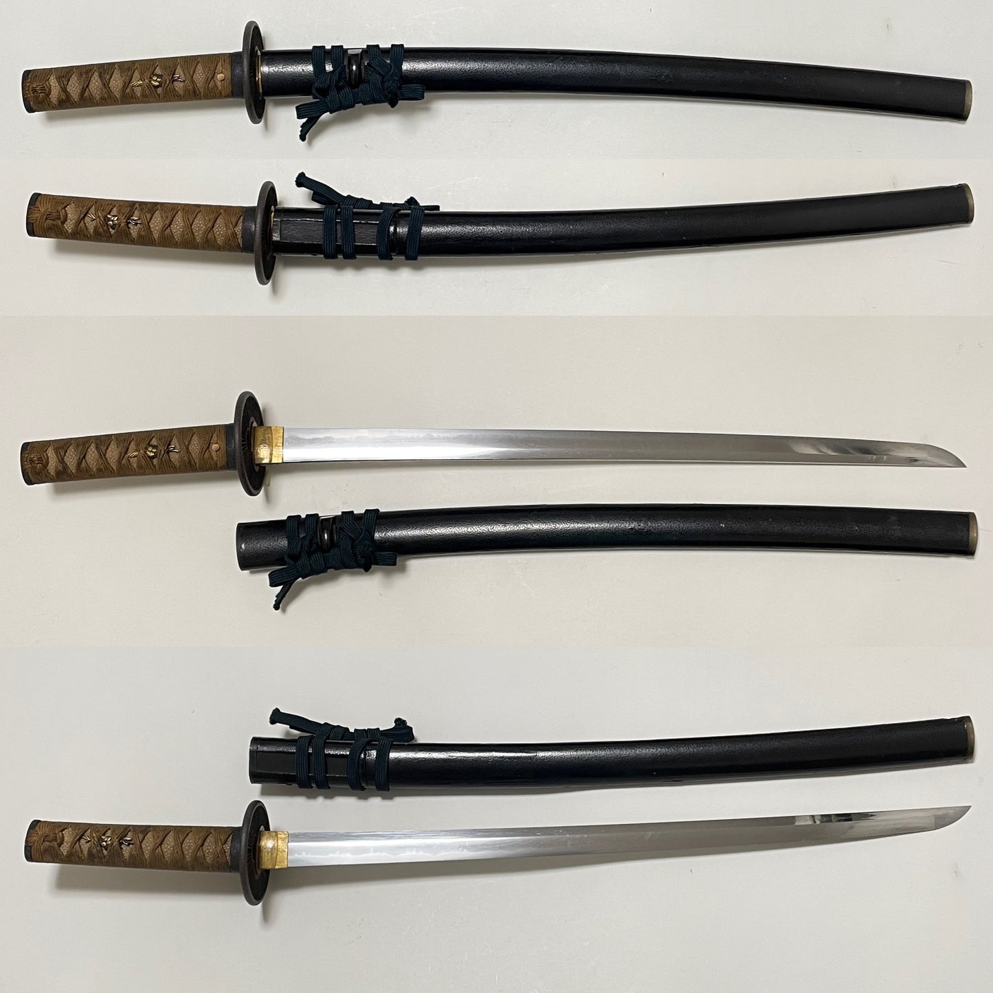 Kyosukashi-Tsuba 京透鍔 Long Wakizashi, Shakudo Nanakoji Fuchikashira 赤銅魚々子地縁頭