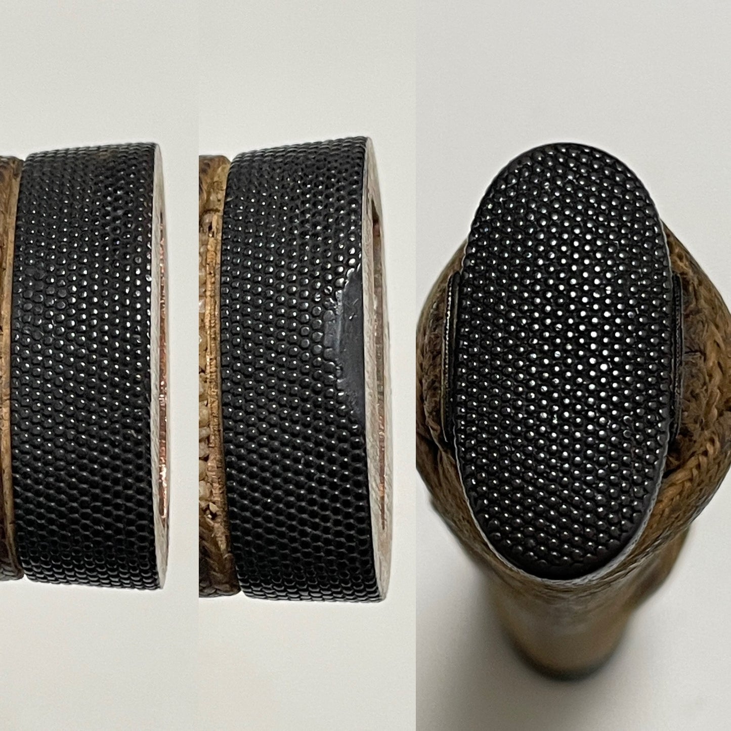Kyosukashi-Tsuba 京透鍔 Long Wakizashi, Shakudo Nanakoji Fuchikashira 赤銅魚々子地縁頭