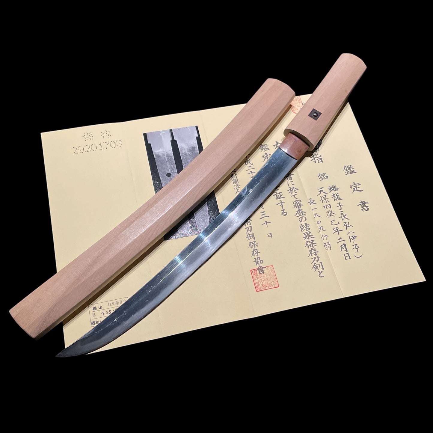 Banryushi Nagahiro February 1833 蟠龍子長弘 天保年二月日 signed Unokubi Wakizashi