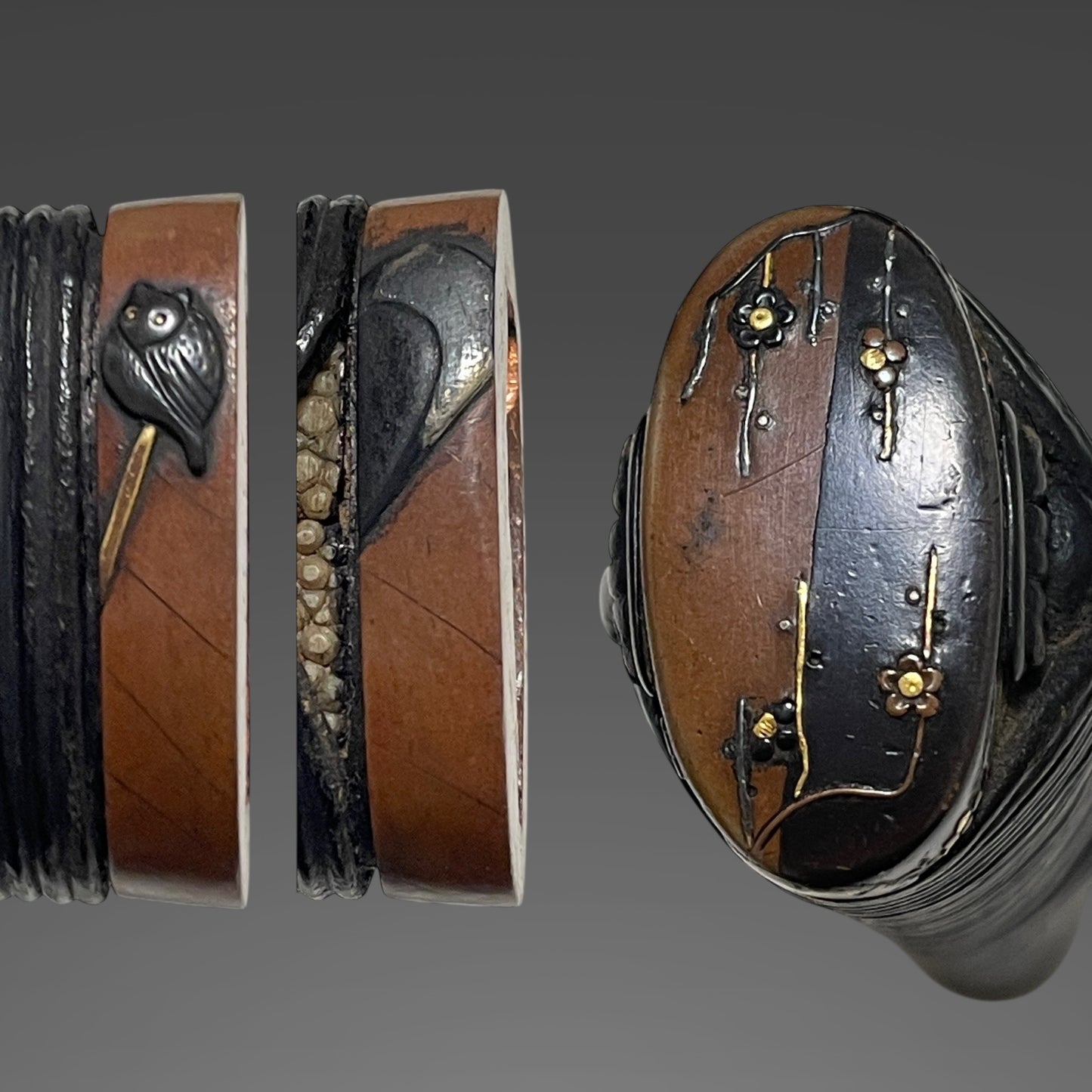 High-grade Fittings WAKIZASHI, Spider Menuki, Owl Fuchi, Edo period mumei