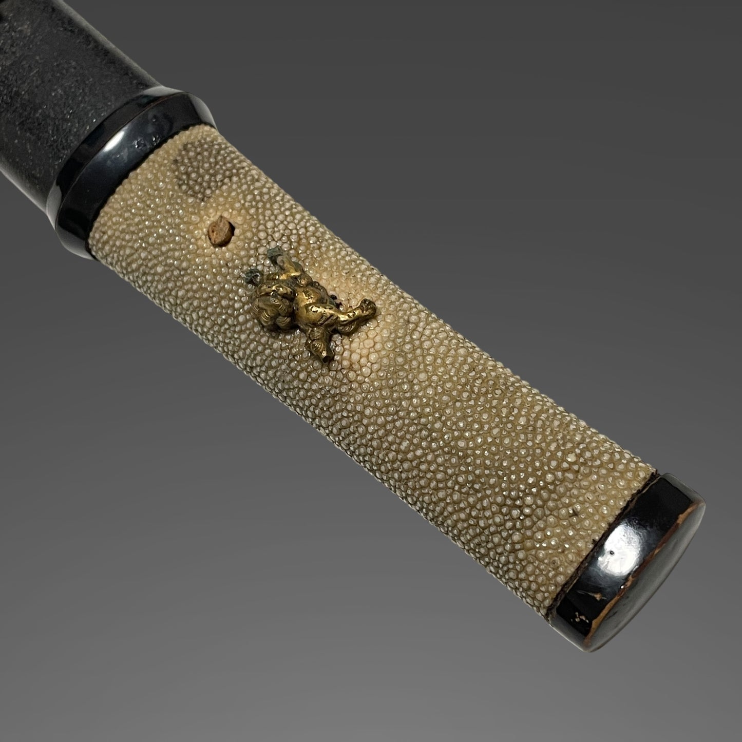 Shobuzukuri Aikuchi Wakizashi 菖蒲造合口脇差, Golden Shishi Menuki, Edo period mumei