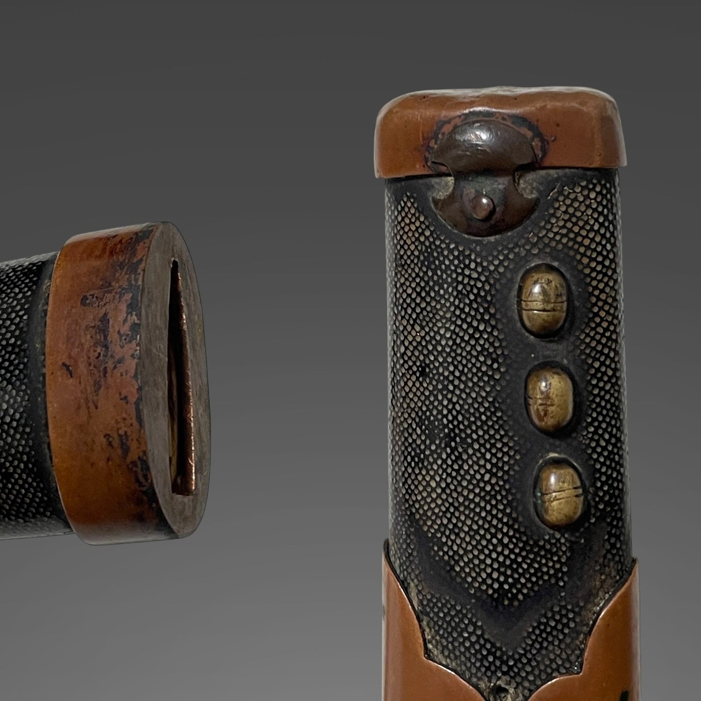 Karakizuka 唐木柄 Straight Wakizashi, Yamagane Tsuba 山銅鍔, Edo period mumei