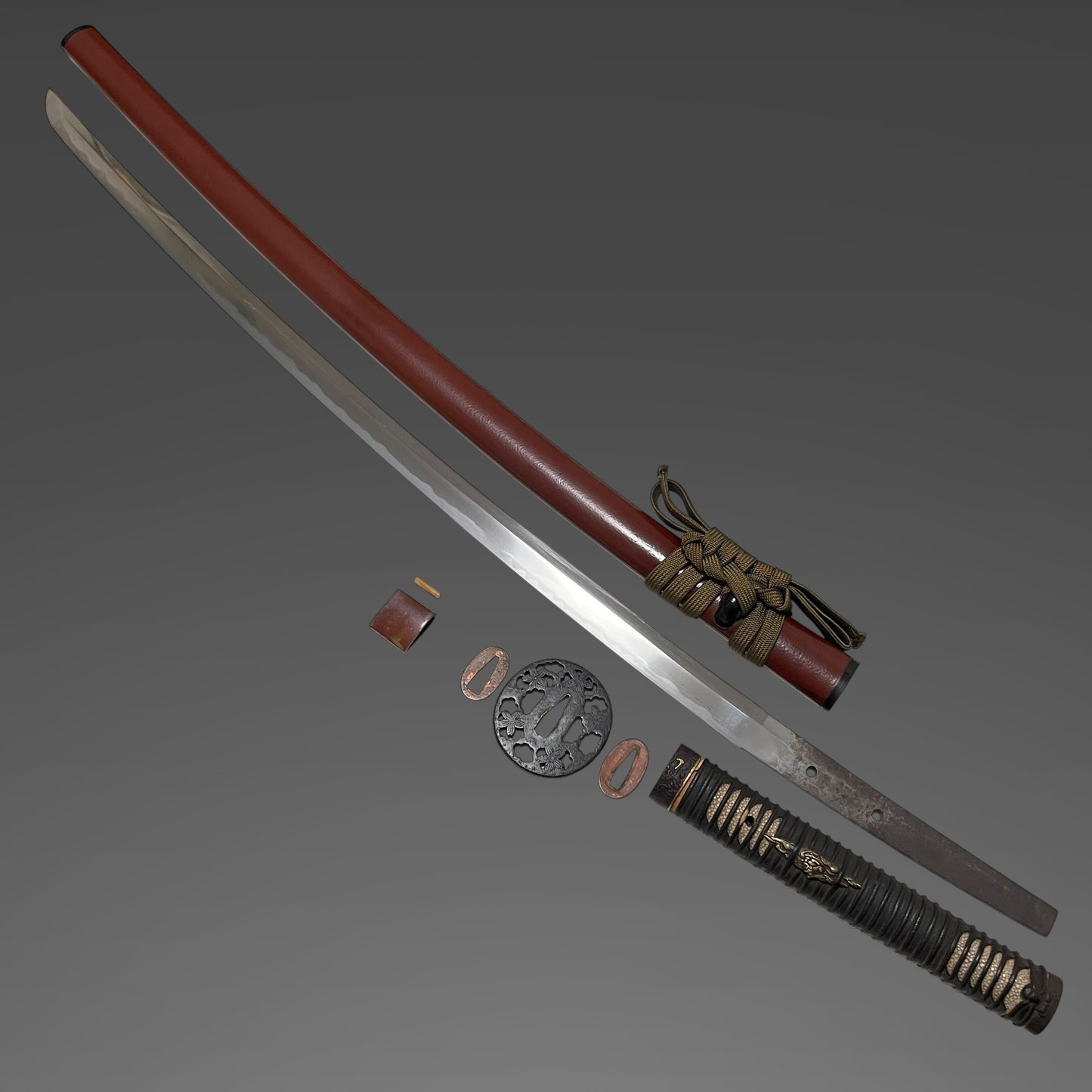 Long Red KATANA, Terukado 照門,  Dragon Fuchikashira, Earlya Edo period, NBTHK Certificate