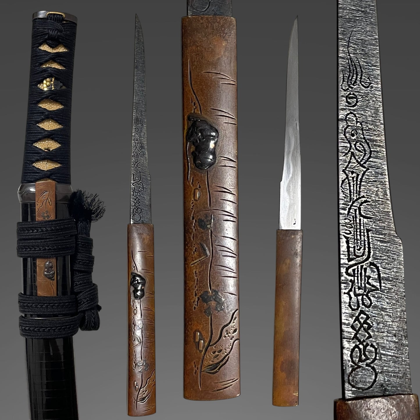 Aikuchi Koshirae Sunnobi-Tanto, Copper Kozuka, Sendankizami-Saya, Thick blade