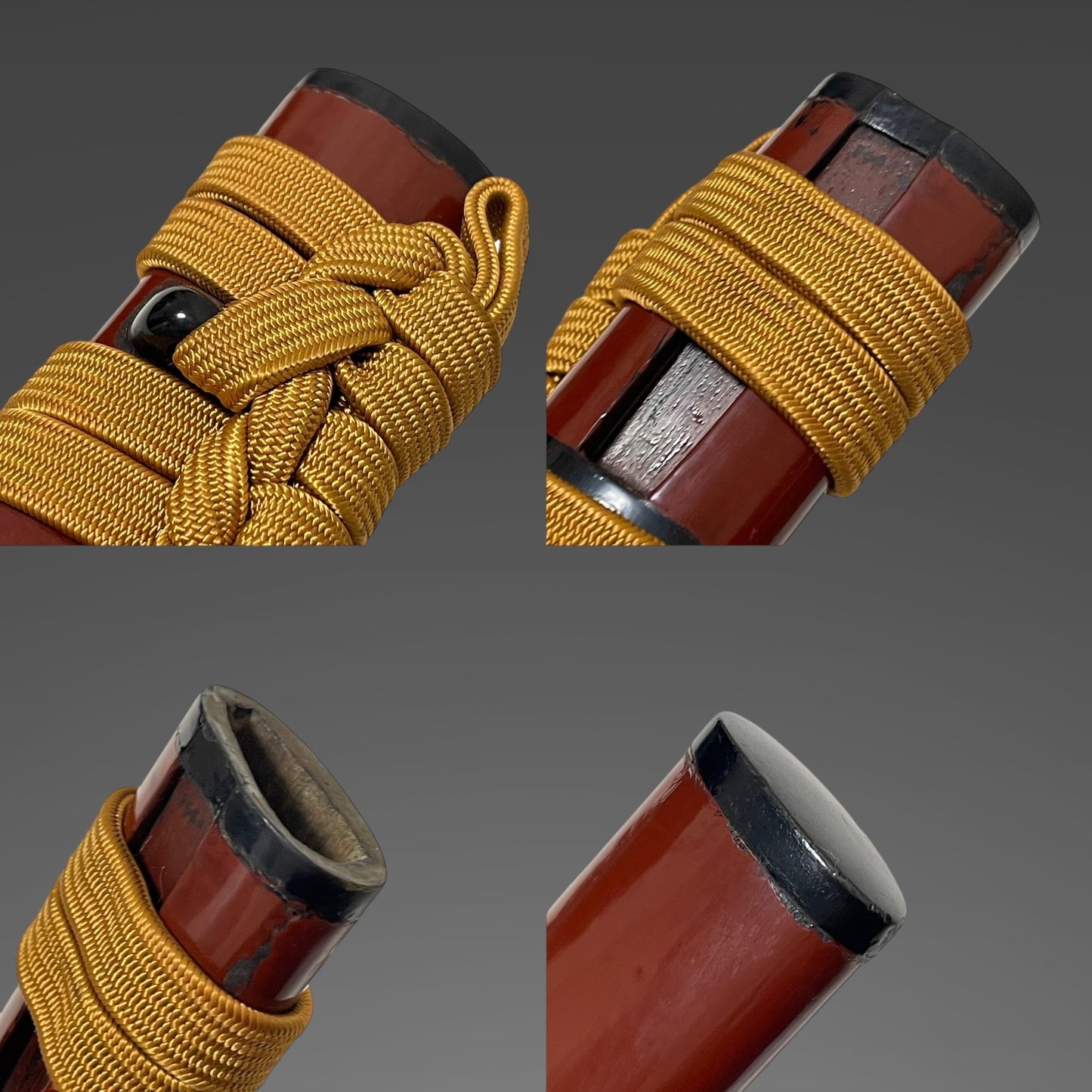 Unokubi-Zukuri 鵜首造 Red TANTO, Mitsudomoe 三つ巴 Family crest Fuchikashira, Late Edo