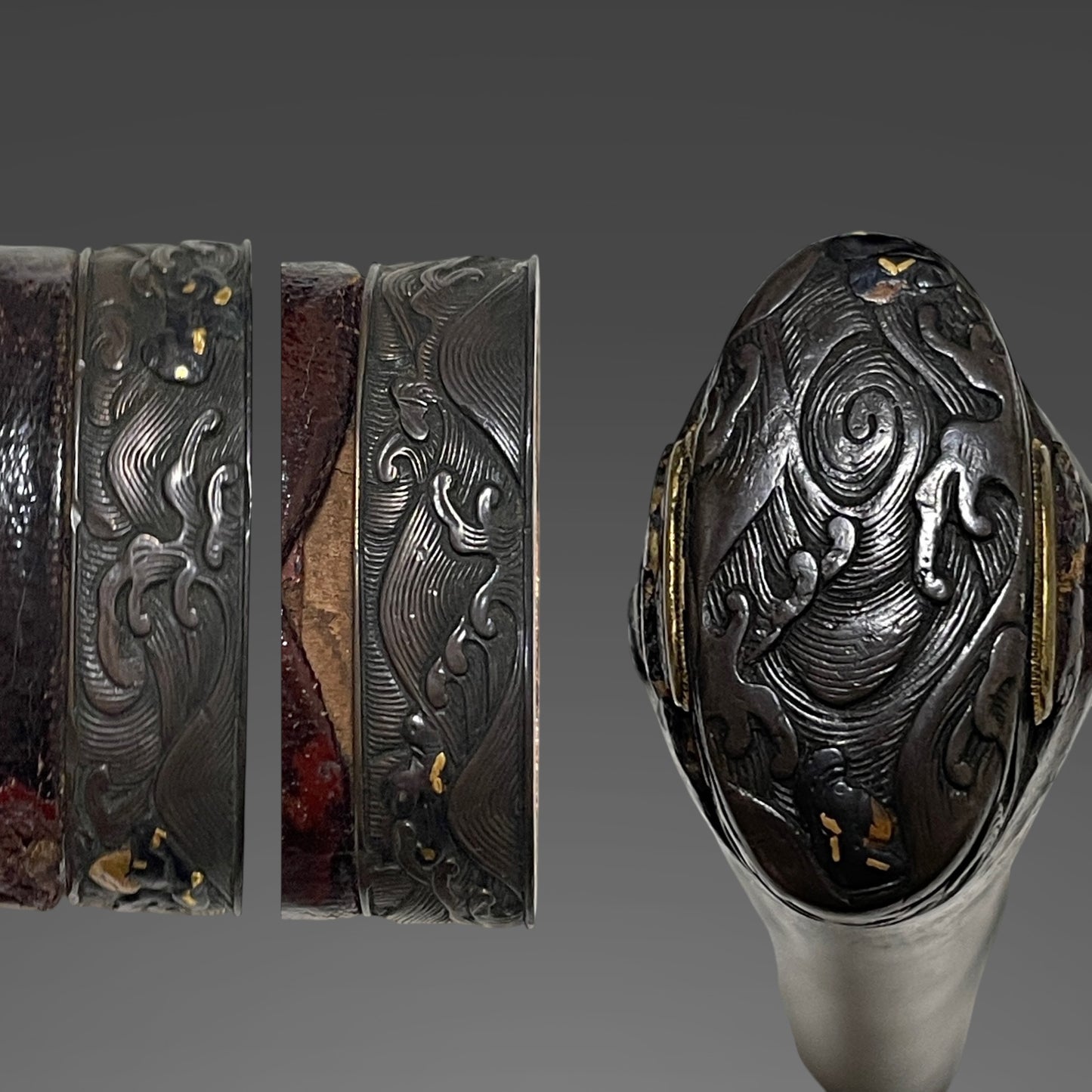 Long Wakizashi, Soebi 添樋, Waterfowl Tsuba, Wave Fuchikashira, Edo period mumei