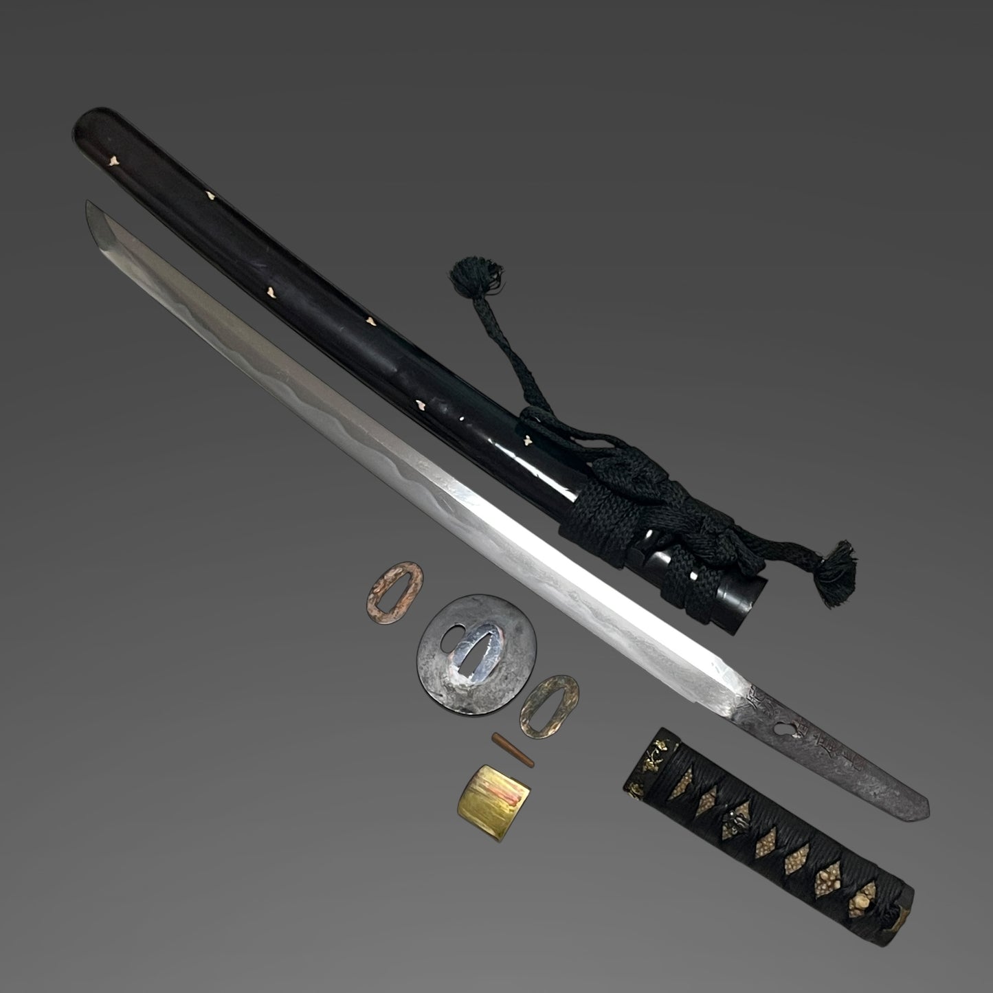 Hishuju Hironaga 肥州住廣長 signed Wakizashi, Ishimochiishi Saya 石首魚石鞘, Edo period