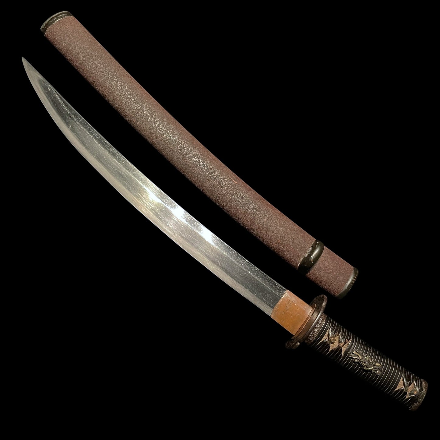 Naginata-Naoshi Style Wakizashi, Chikushuju Sa 筑州住左 signed, Kawamaki Tsuka