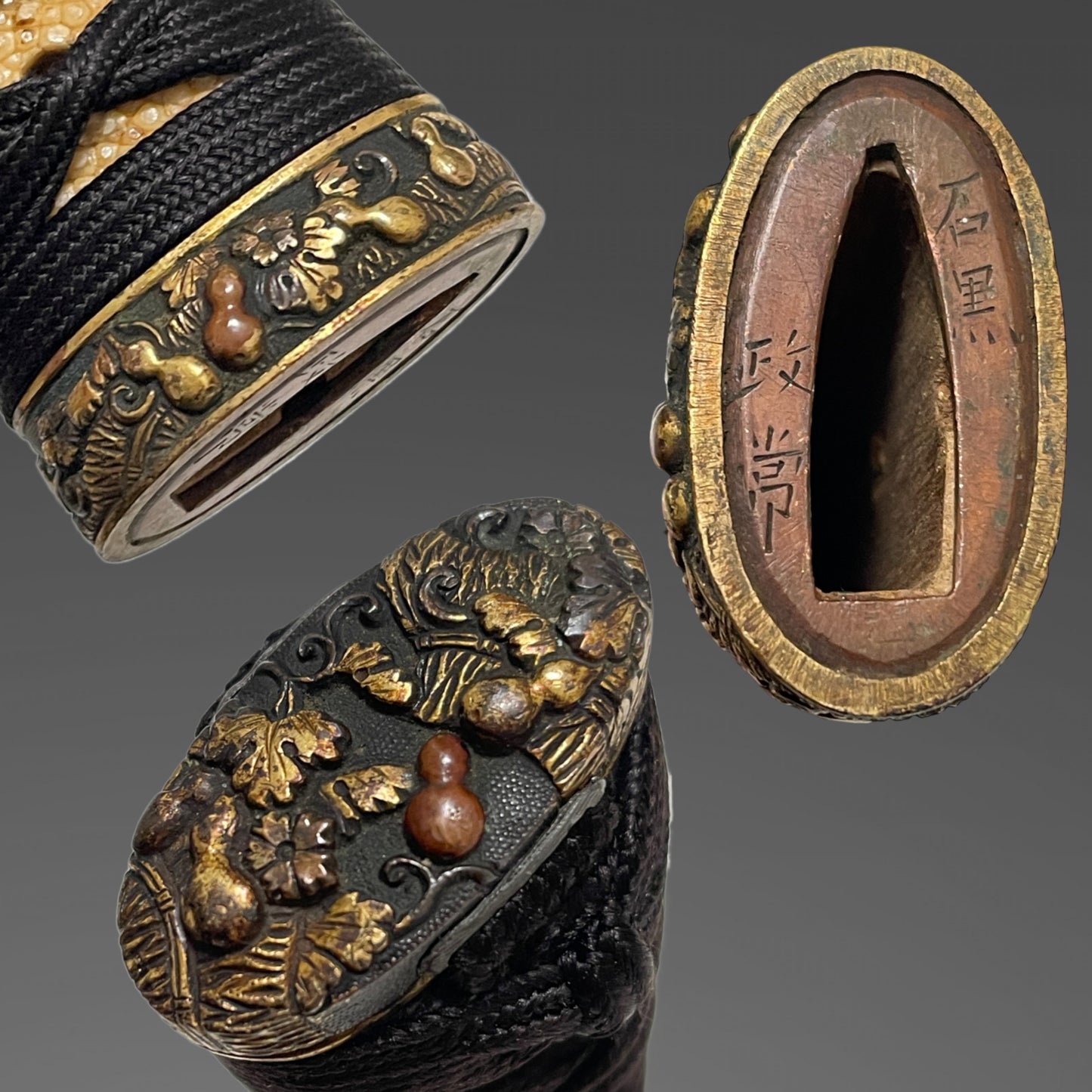 High-grade fittings Wakizashi, Ishiguro Masatsune signed Fuchi, with Kozuka Kogai