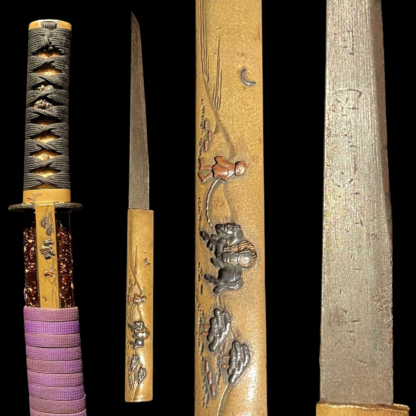 Kunisuke 國助 signed TANTO, Brass Fuchikashira and Kozuka, Muromachi period