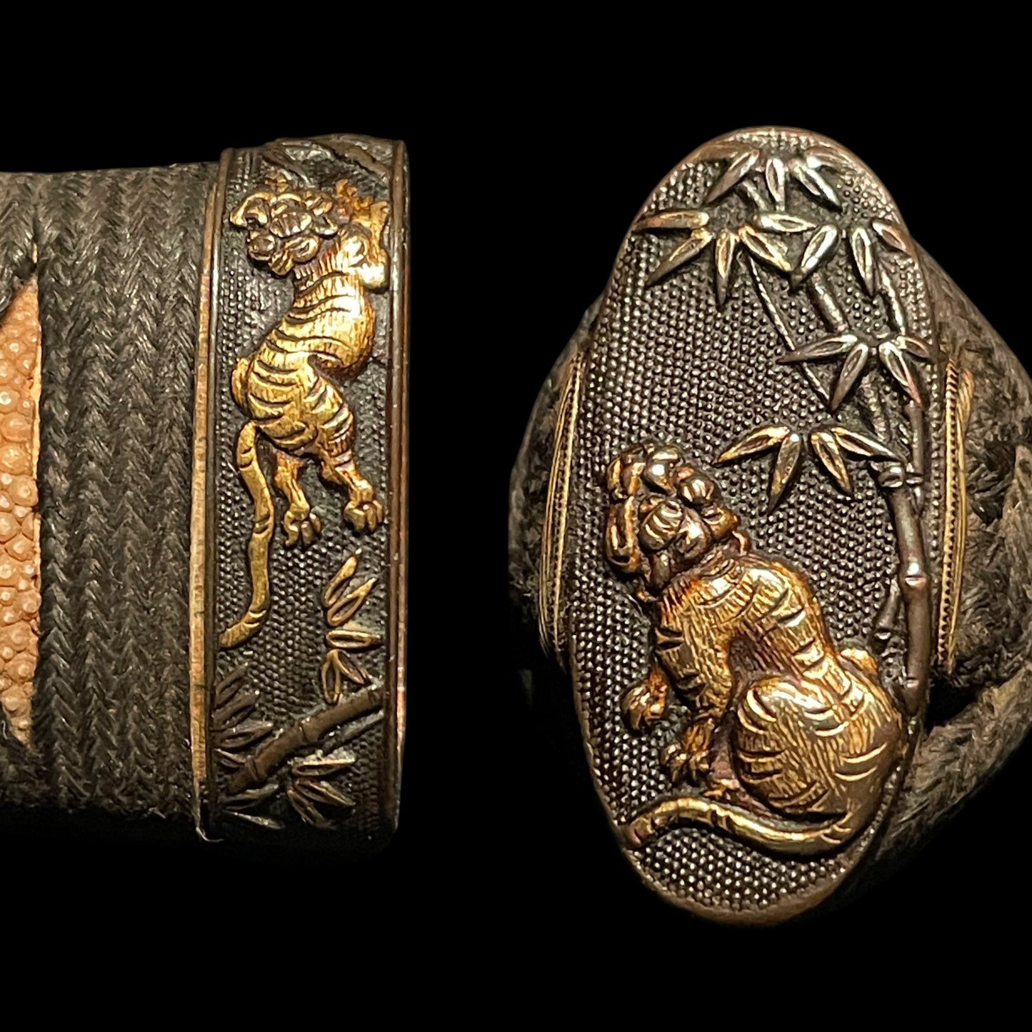 Taketora 竹虎 Tiger and Bamboo Fuchikashira, Edo period WAKIZASHI