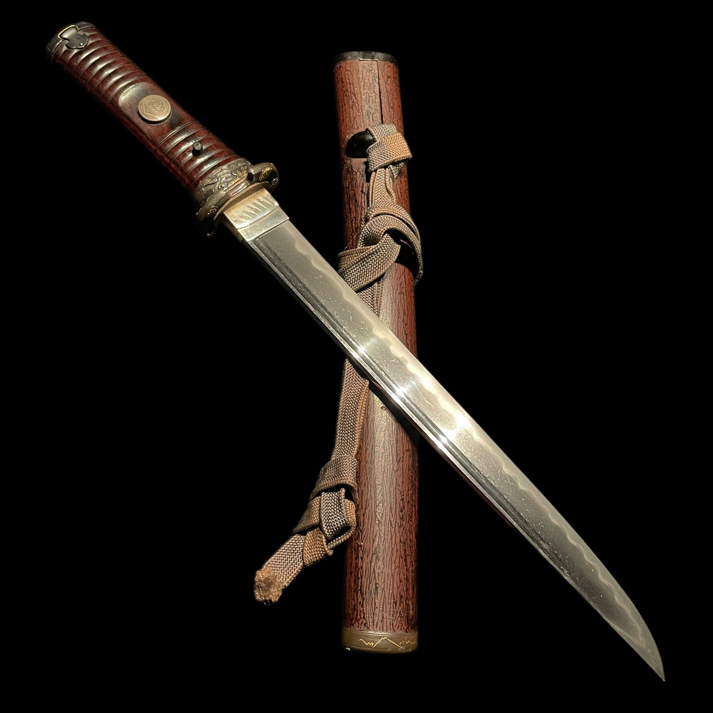 Bizenkoku Tomomitsu 備前國友光 signed TANTO, Yoshioka 吉岡 style Shakudo TSUBA