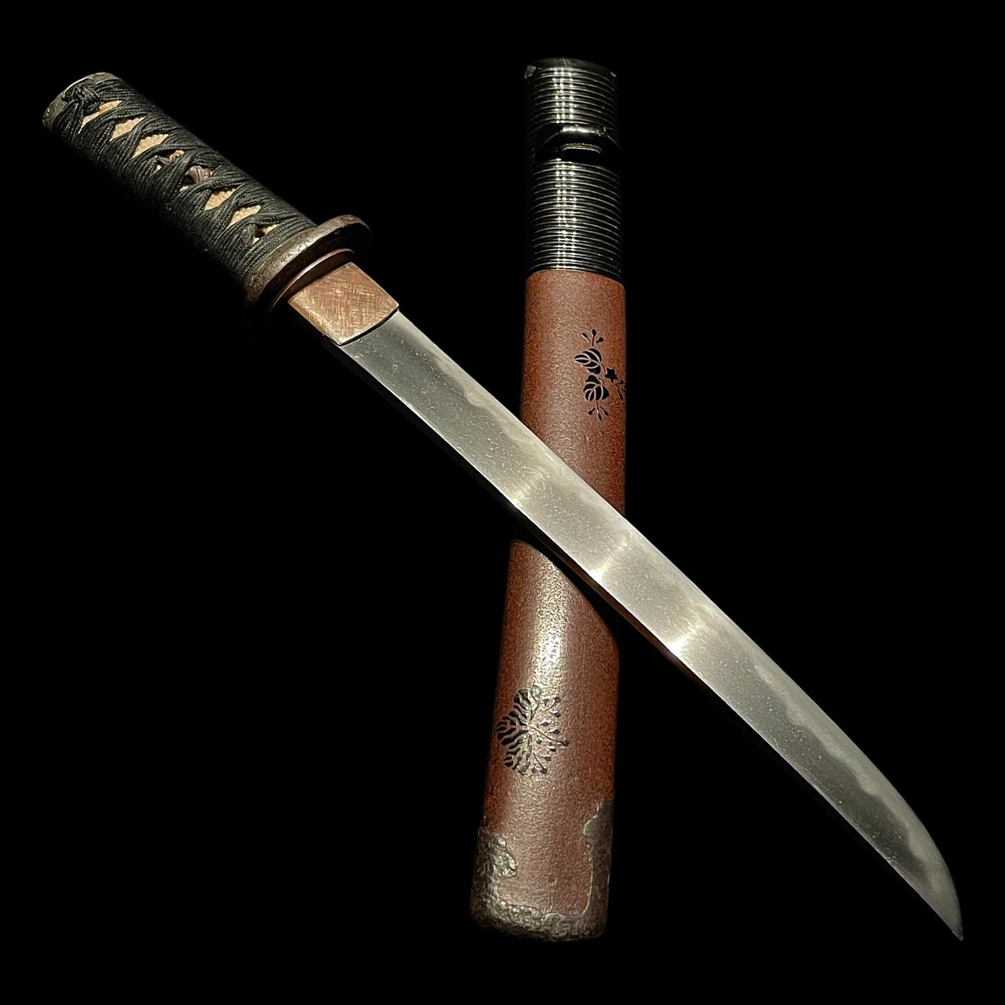 YOROIDOSHI 鎧通し TANTO, Thick Blade, Cherry blossoms Fuchikashira, Dragon and Tiger Kozuka