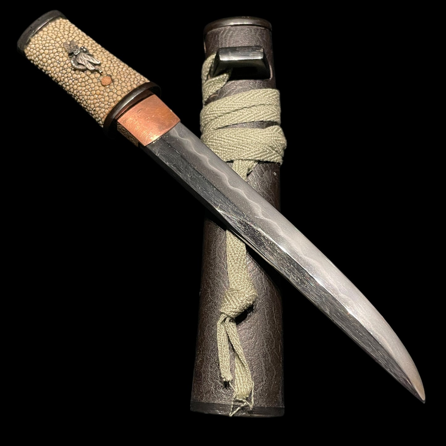 KANMURI-OTOSHI 冠落造 TANTO, 道晴 Michiharu signed, Kachimushi Dragonfly Menuki,