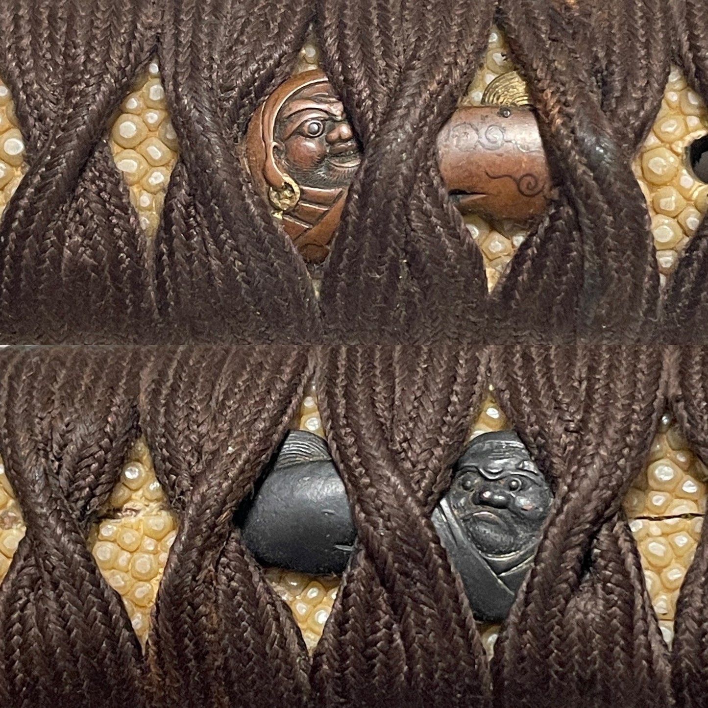 Daruma 達磨 Menuki Sukesada signd Wakizashi, Shigure 時雨 Tsuba, Kaga Fuchikashira