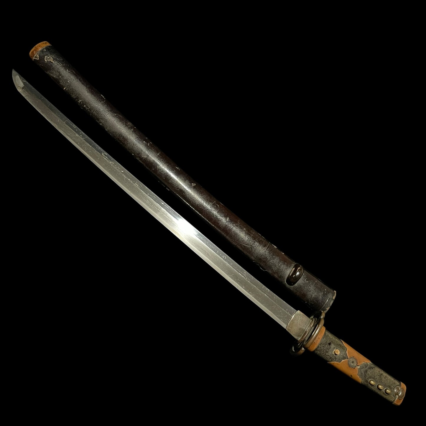 Karakizuka 唐木柄 Straight Wakizashi, Yamagane Tsuba 山銅鍔, Edo period mumei