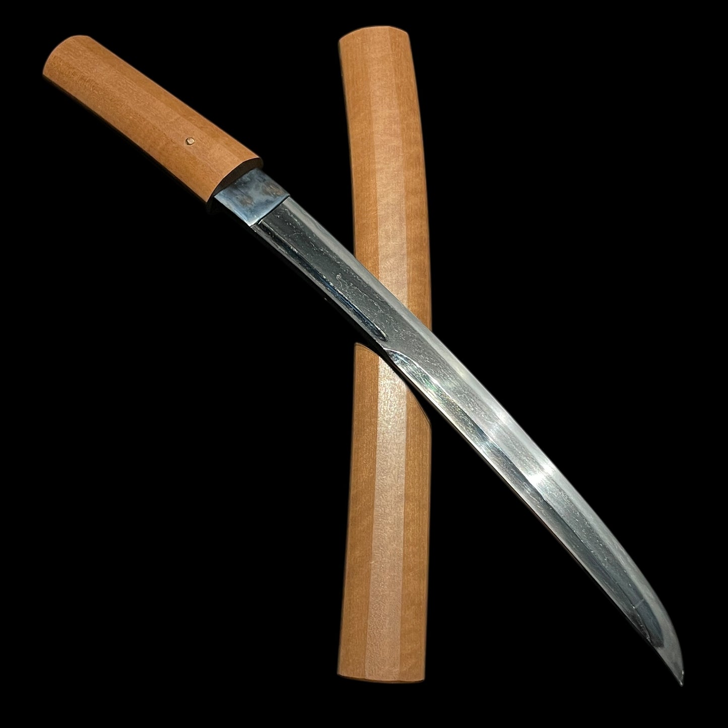 Rare style Unokubi-Zuukri 鵜首造 WAKIZASHI, Masame-Hada 柾目肌, Edo period mumei